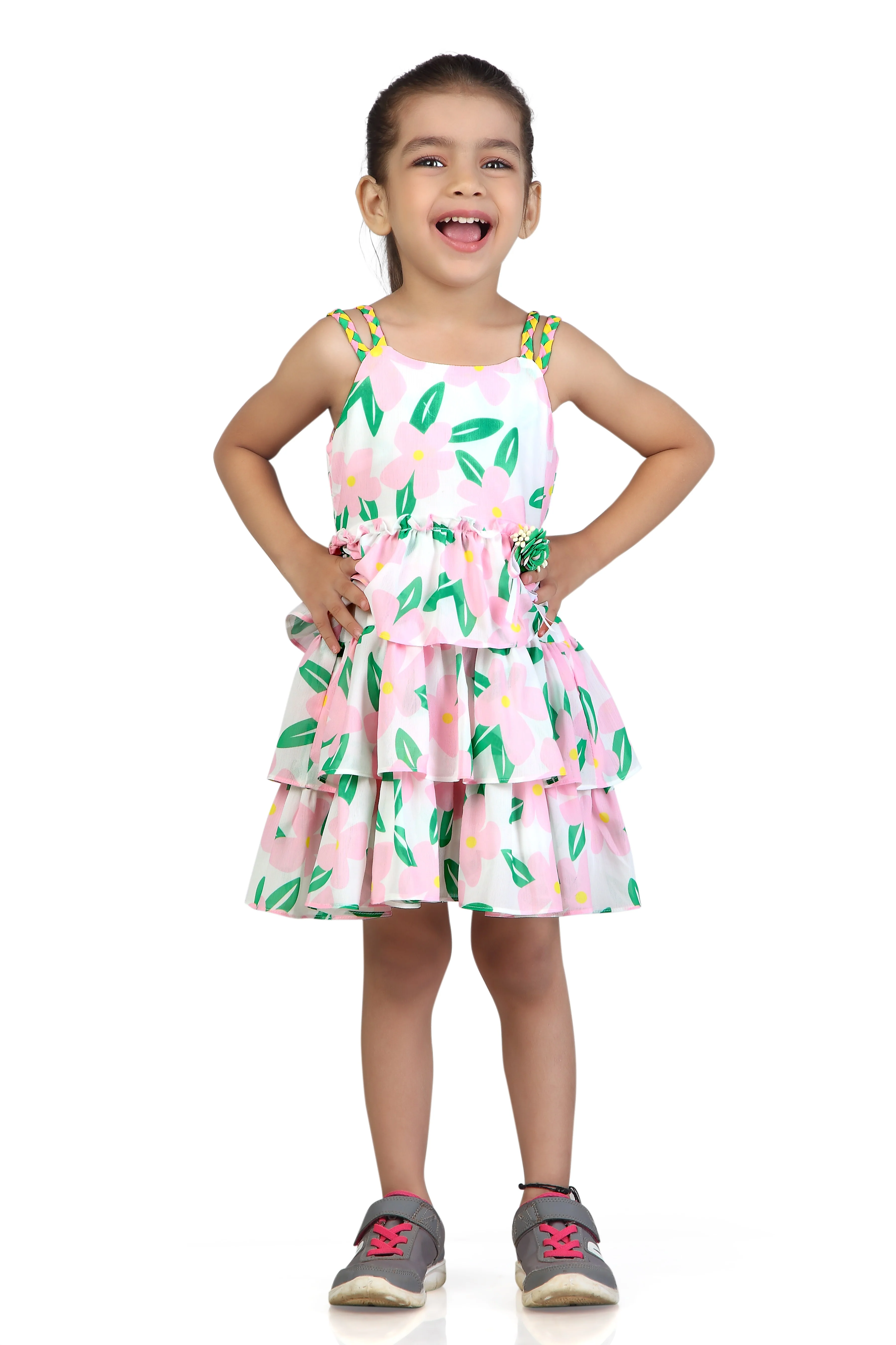 Girls Pink Floral Layered Party Dress TSM30571 - Image 6