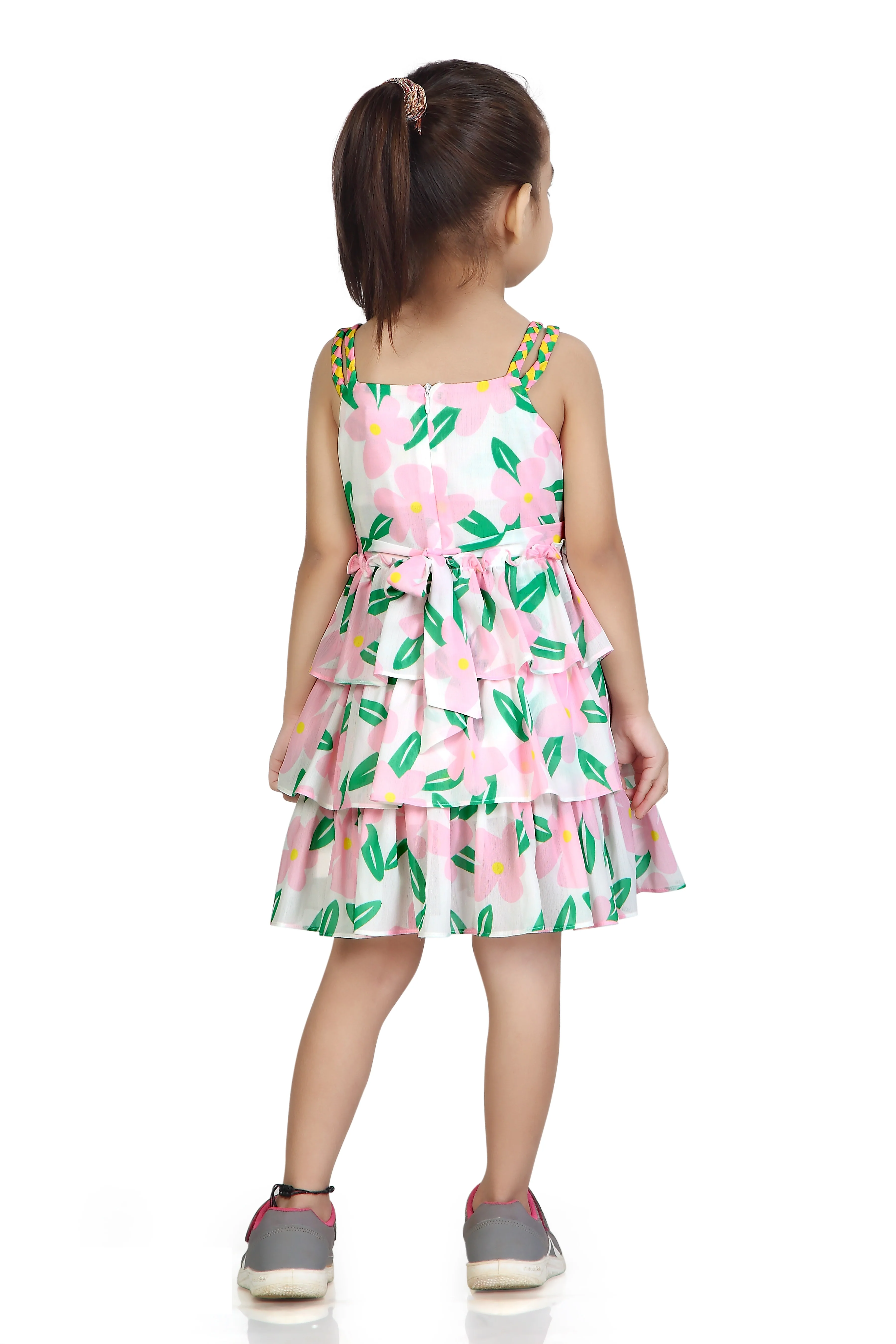 Girls Pink Floral Layered Party Dress TSM30571 - Image 7