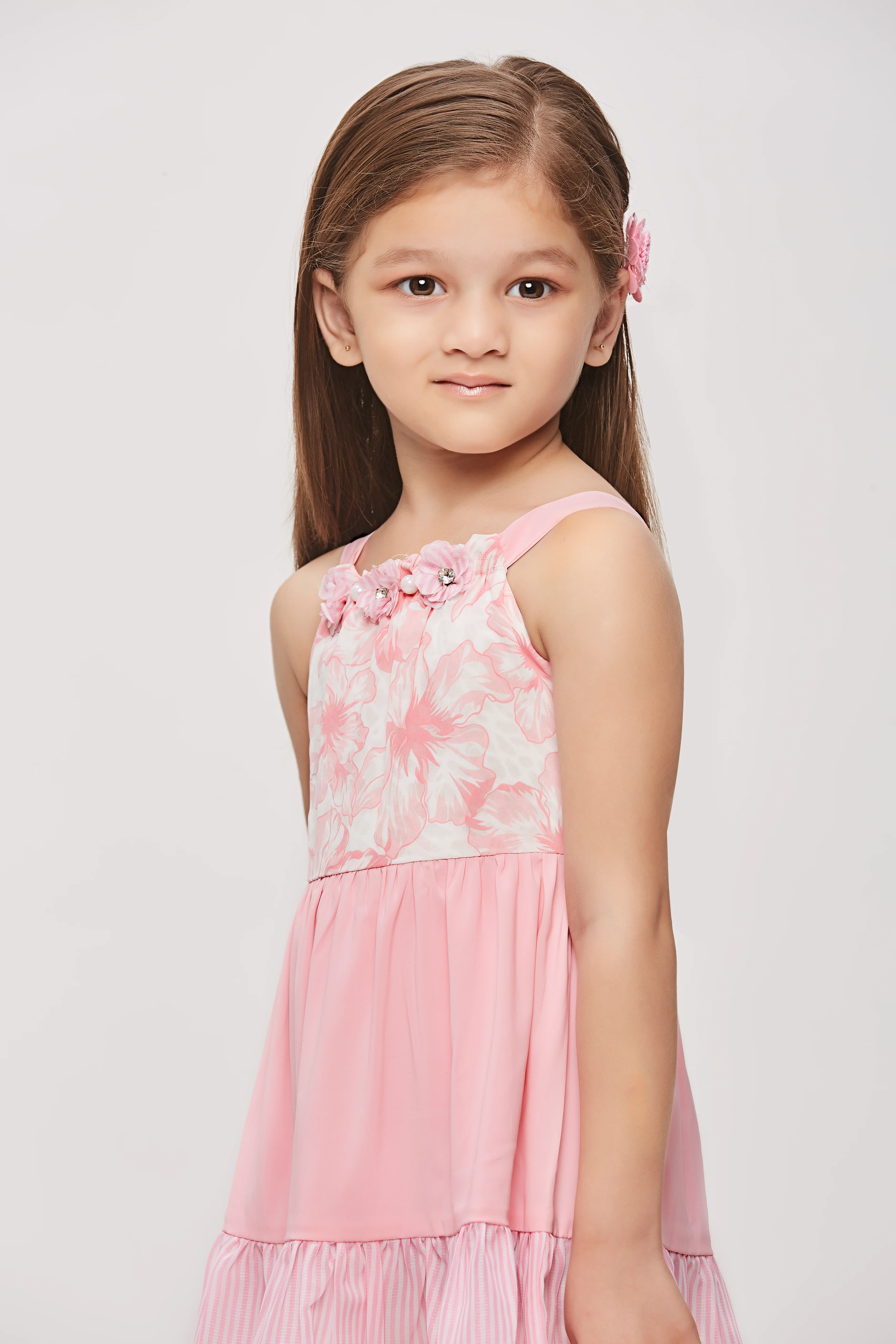 Girls Pink Floral Tiered Dress TSM30449 - Image 3