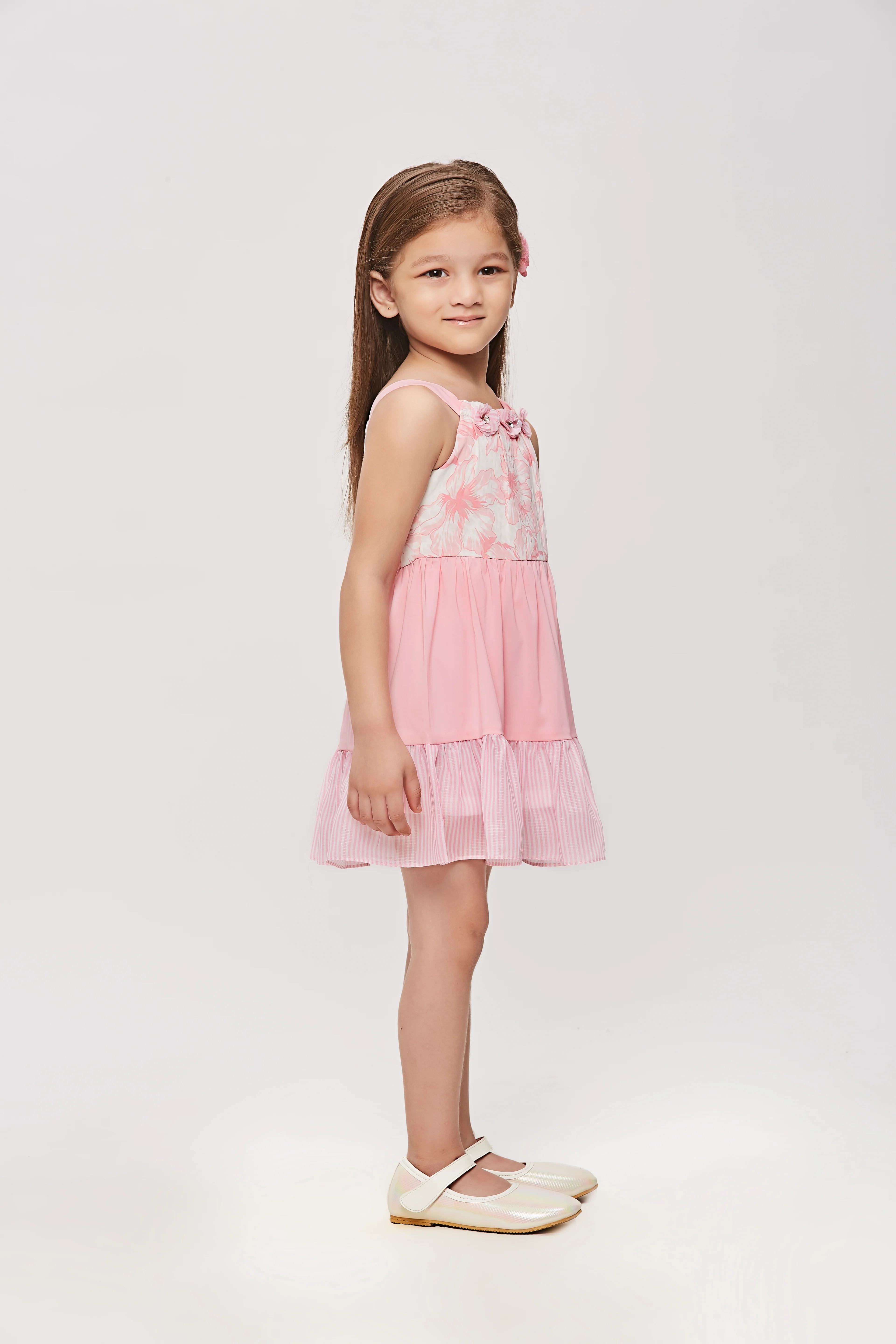 Girls Pink Floral Tiered Dress TSM30449 - Image 4