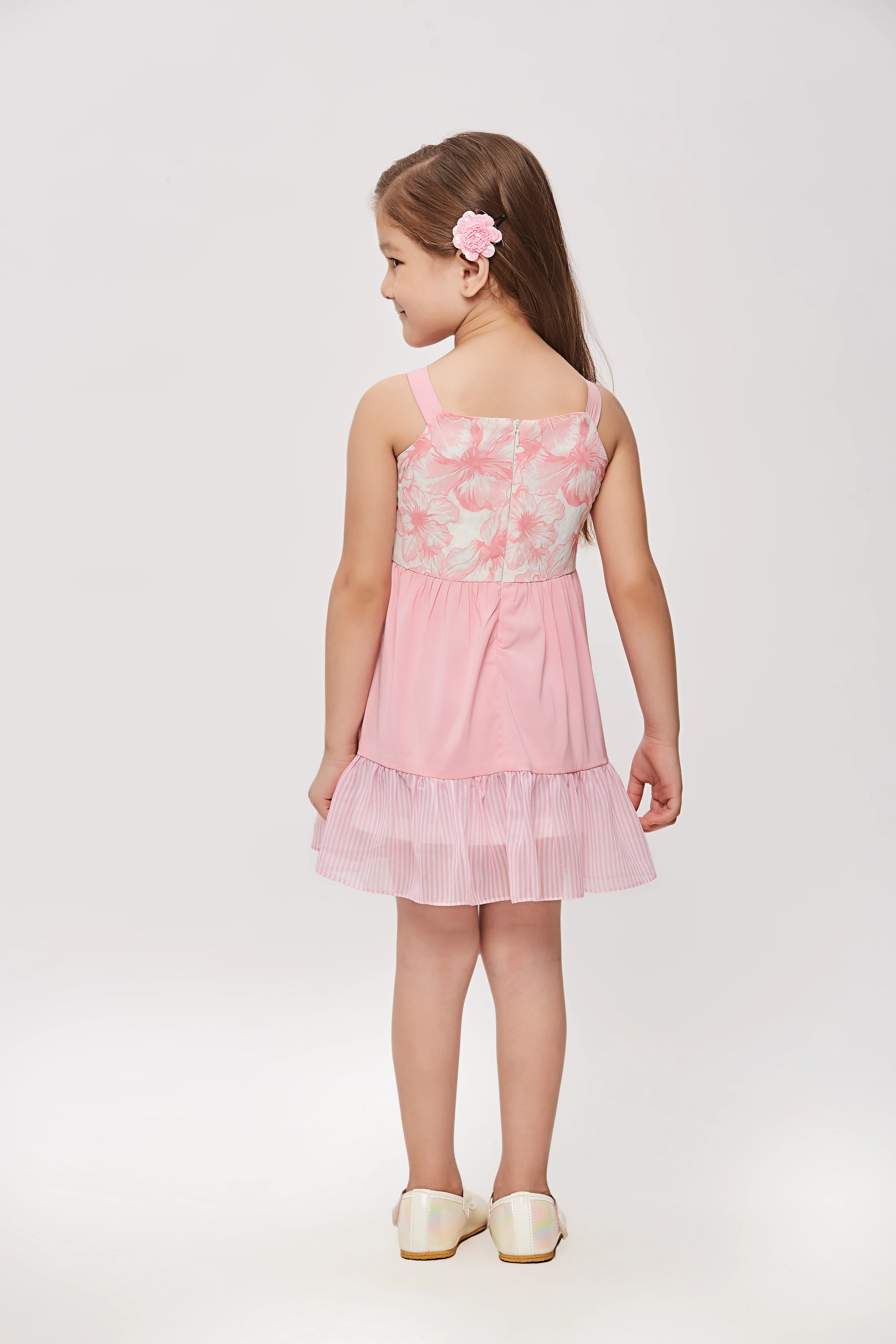 Girls Pink Floral Tiered Dress TSM30449 - Image 5