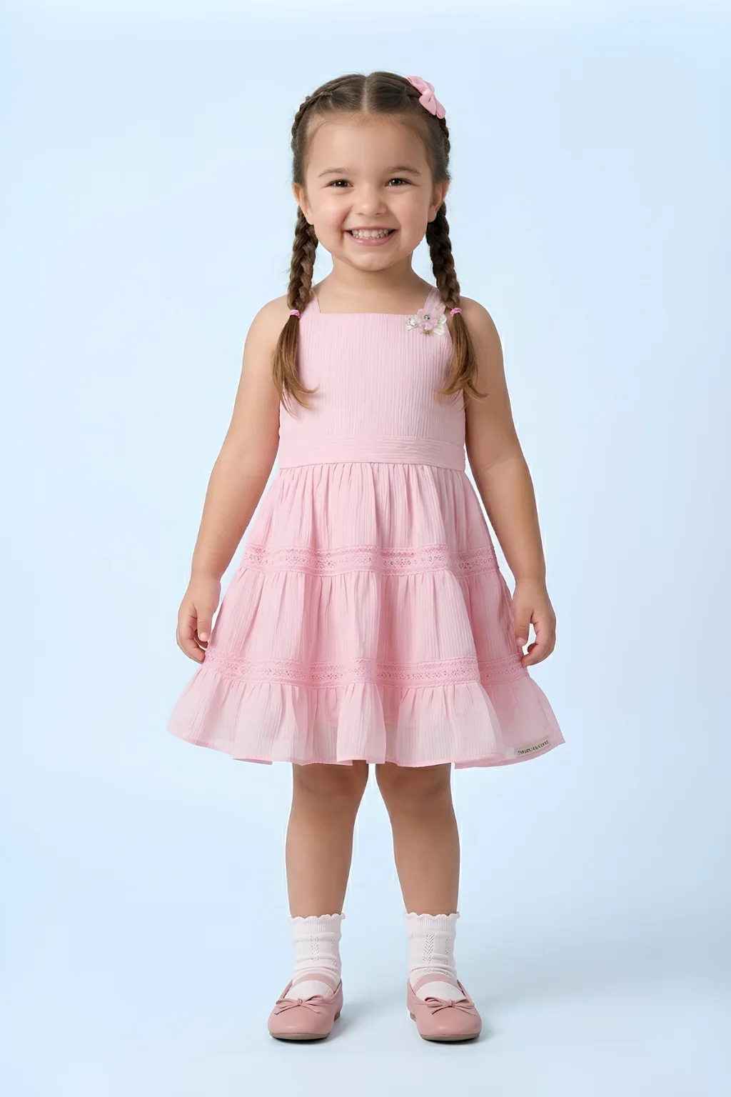 Girls Pink Lace Tier Party Dress TSM30450