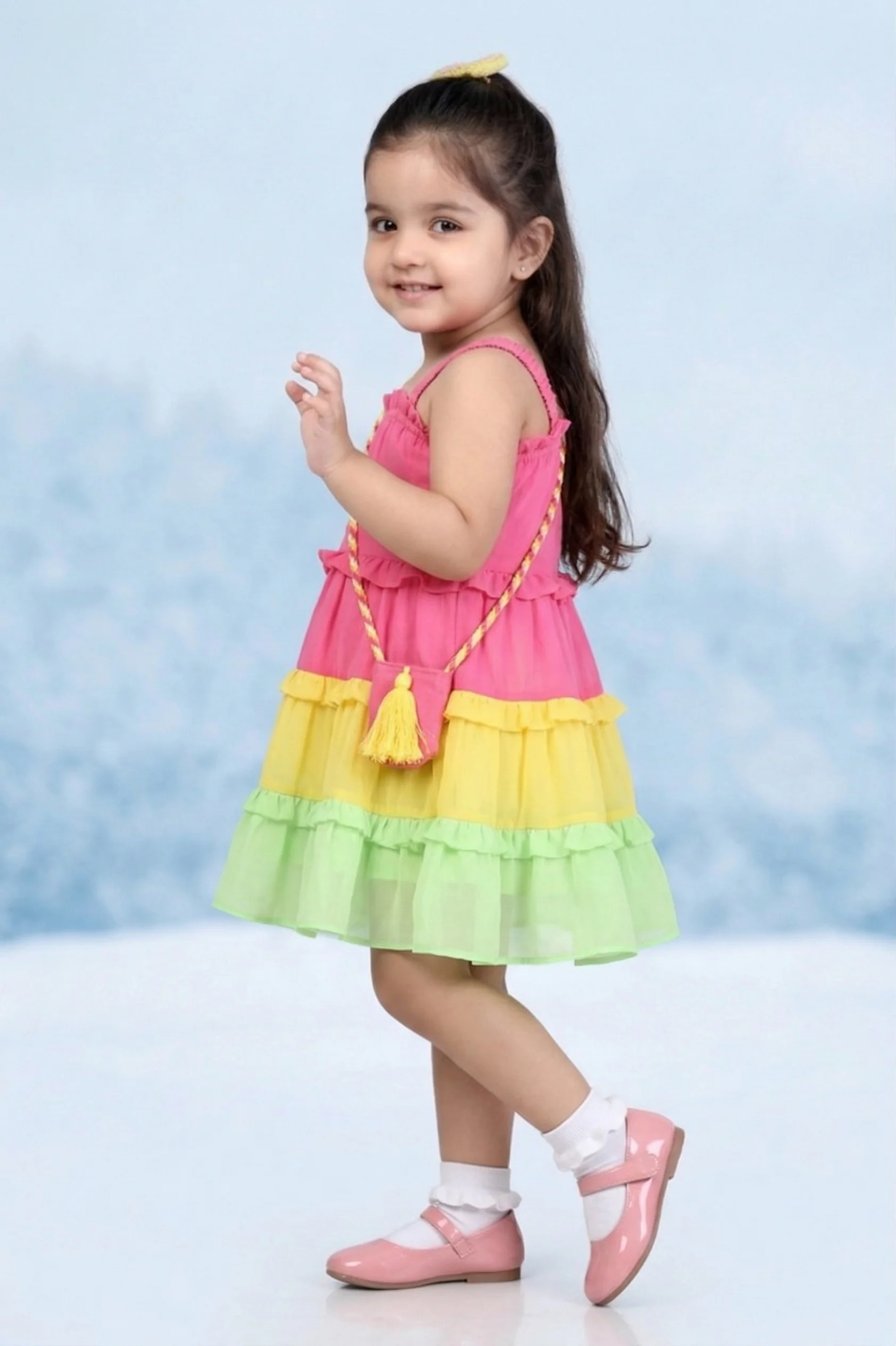 Girls Pink & Pastel Tiered Ruffle Dress TSM30576 - Image 4