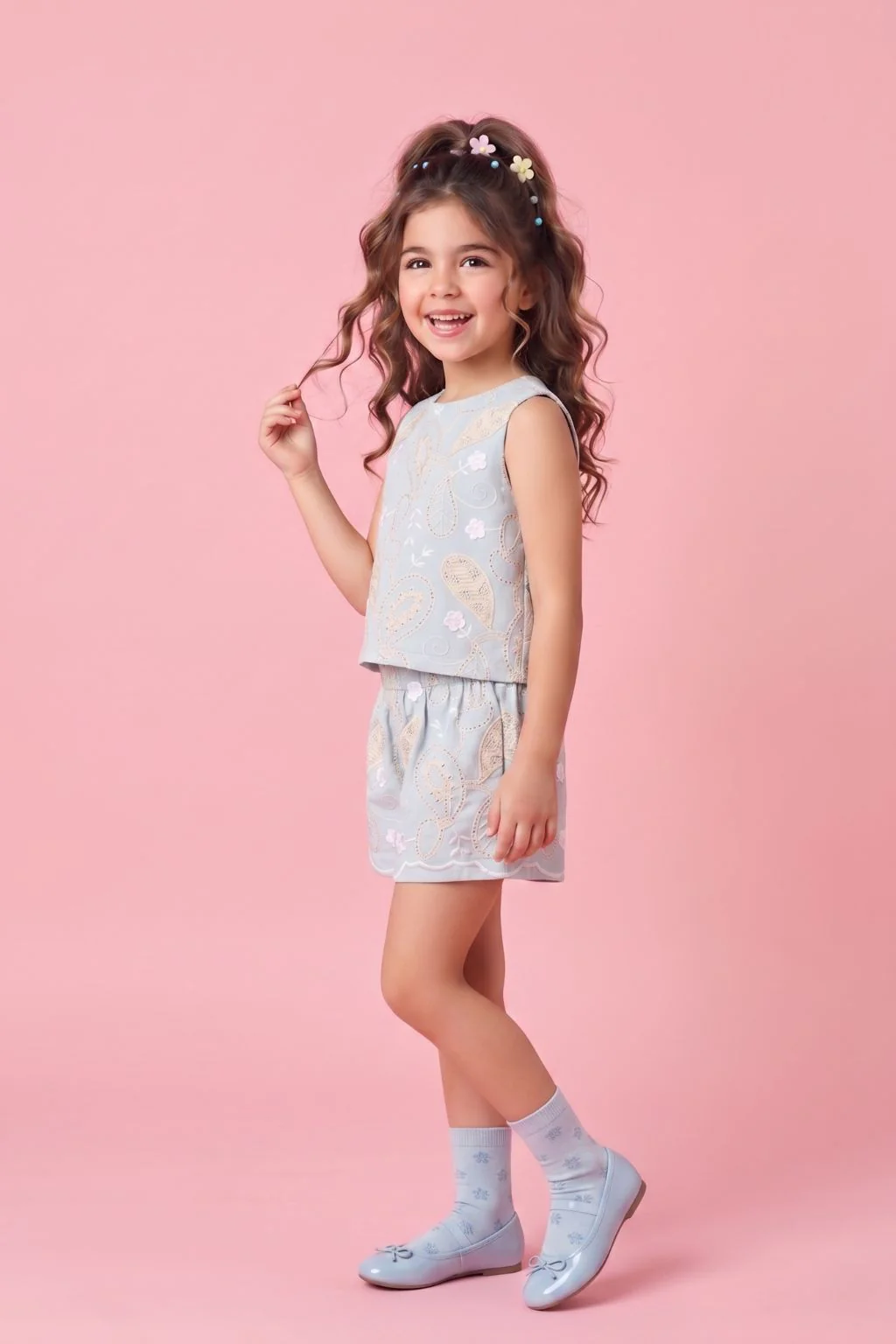 Girls Powder Blue Embroidered Co-Ord Set 3258 - Image 3