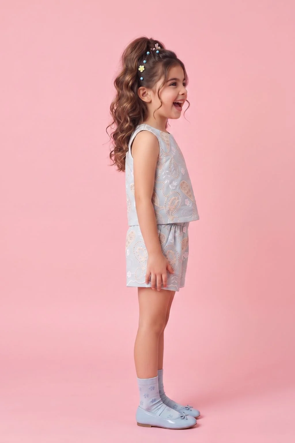 Girls Powder Blue Embroidered Co-Ord Set 3258 - Image 4
