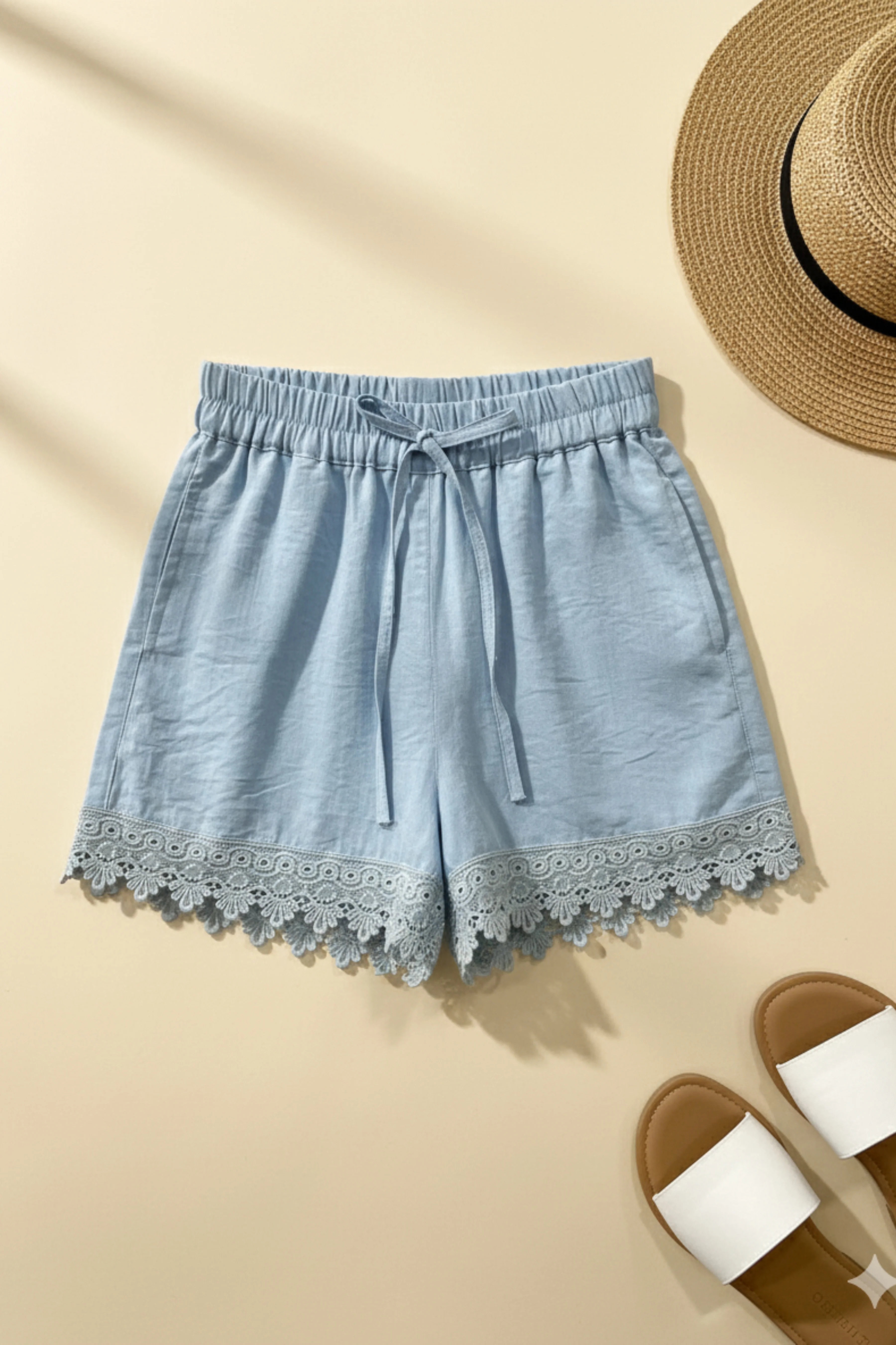 Girls Powder Blue Lace Hem Shorts H1037 - Image 5