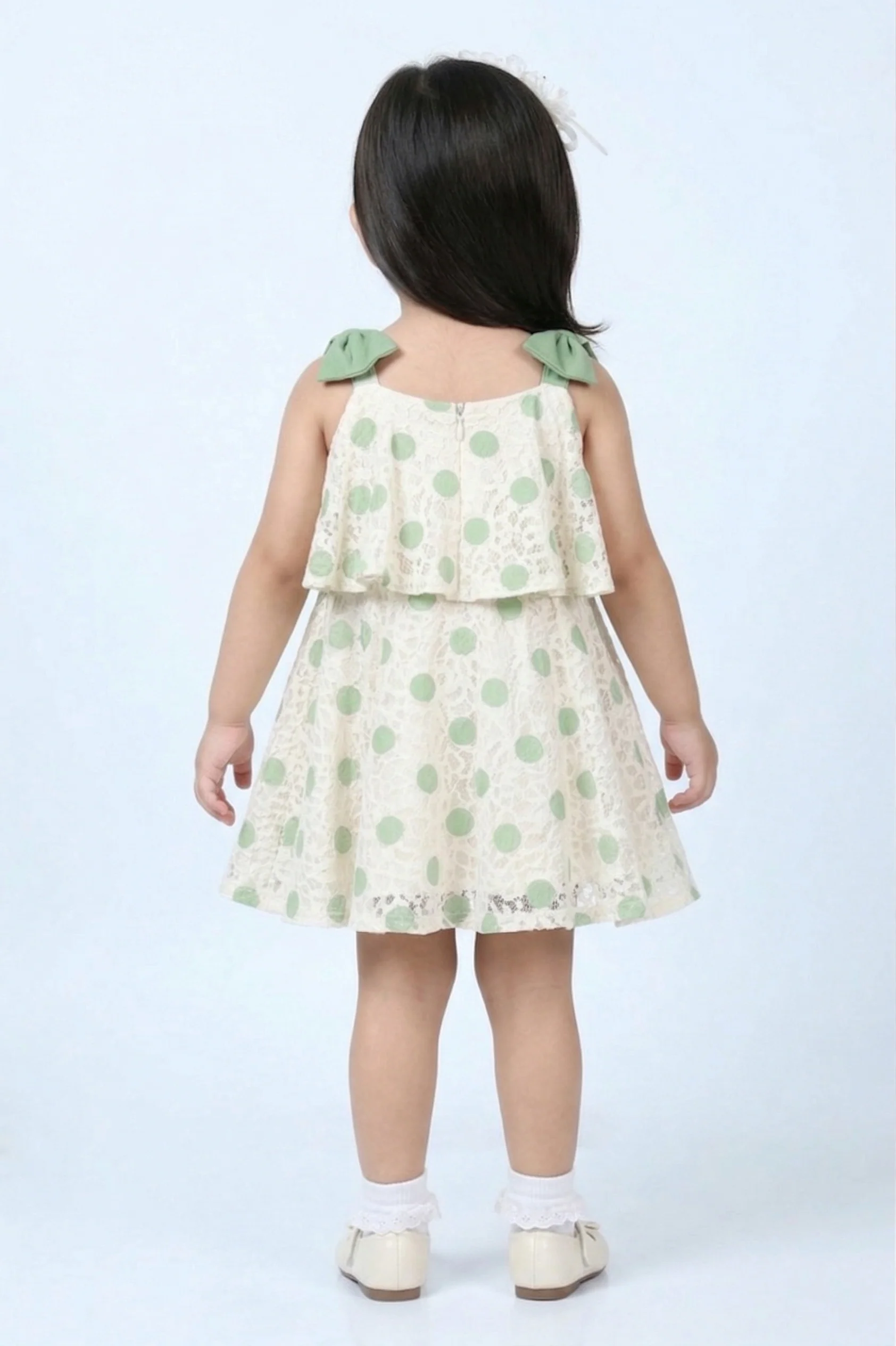 Girls Sea Green Polka Dot Layered Dress TSM30419 - Image 2