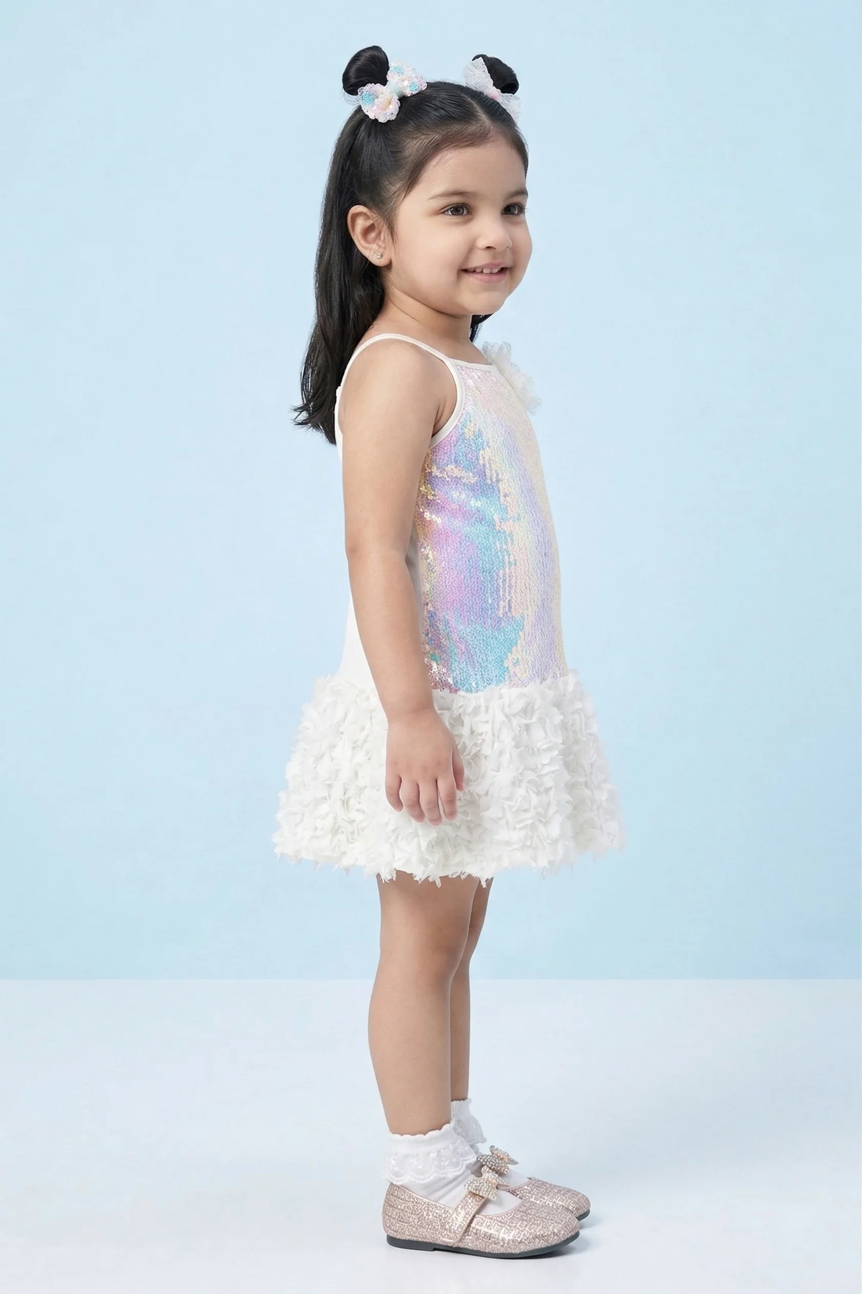 Girls Sequin Feather Hem Party Dress TSM30568 - Image 3