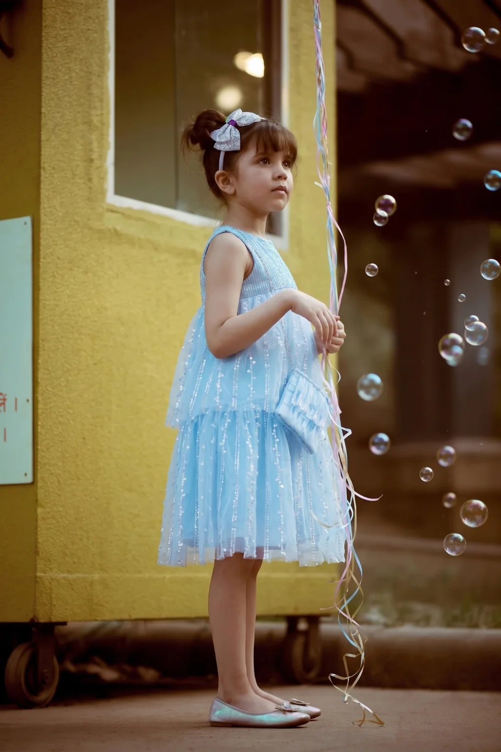 Girls Sparkle Blue Tulle Dress F609 - Image 3