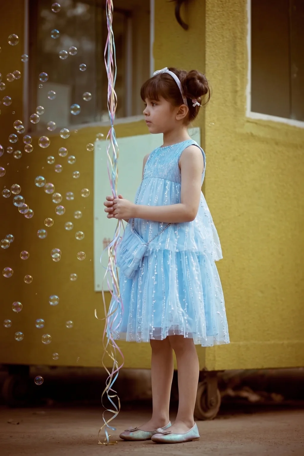 Girls Sparkle Blue Tulle Dress F609 - Image 4
