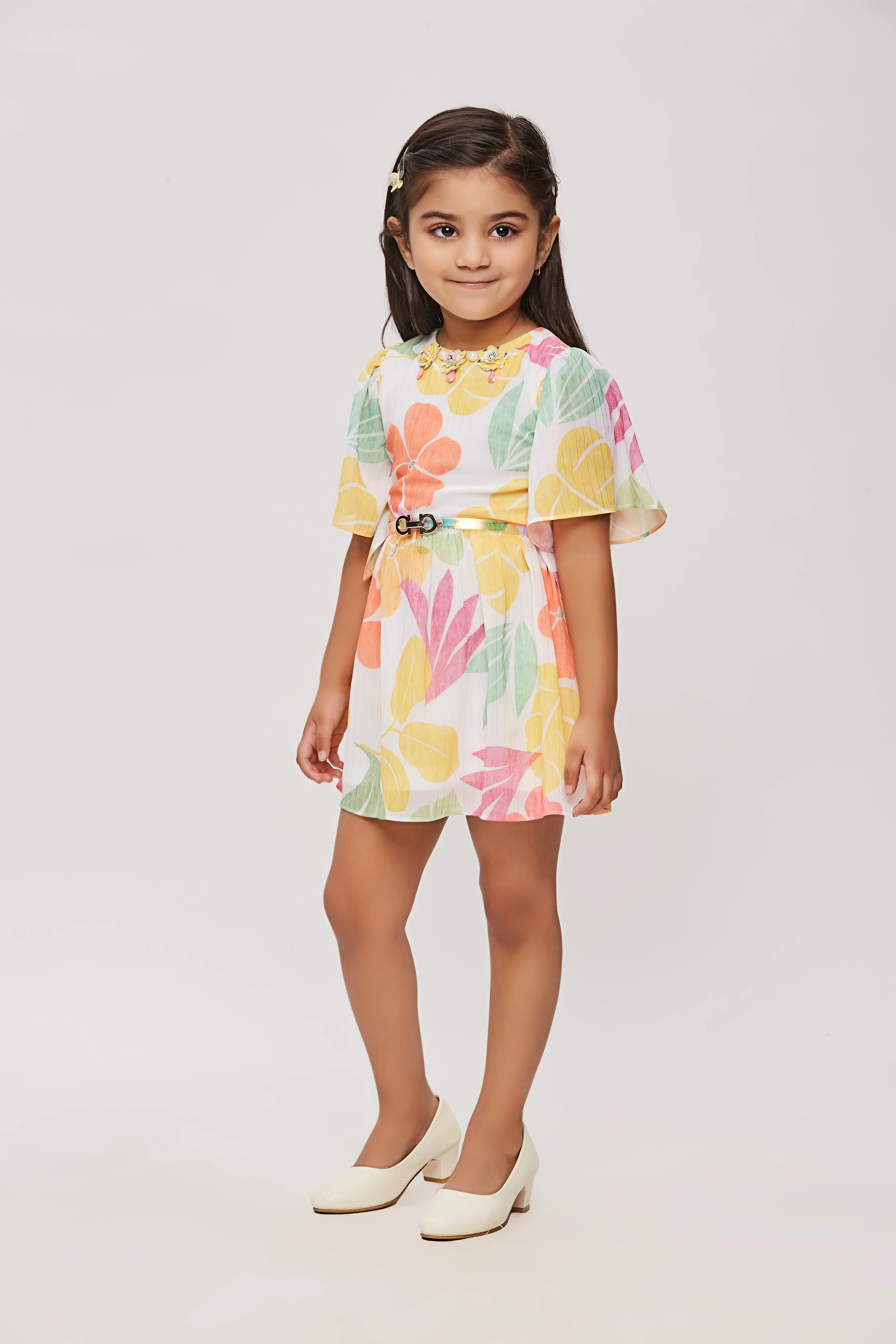 Girls Tropical Bloom Flutter Sleeve Belted Dress TSM30462 - Image 5
