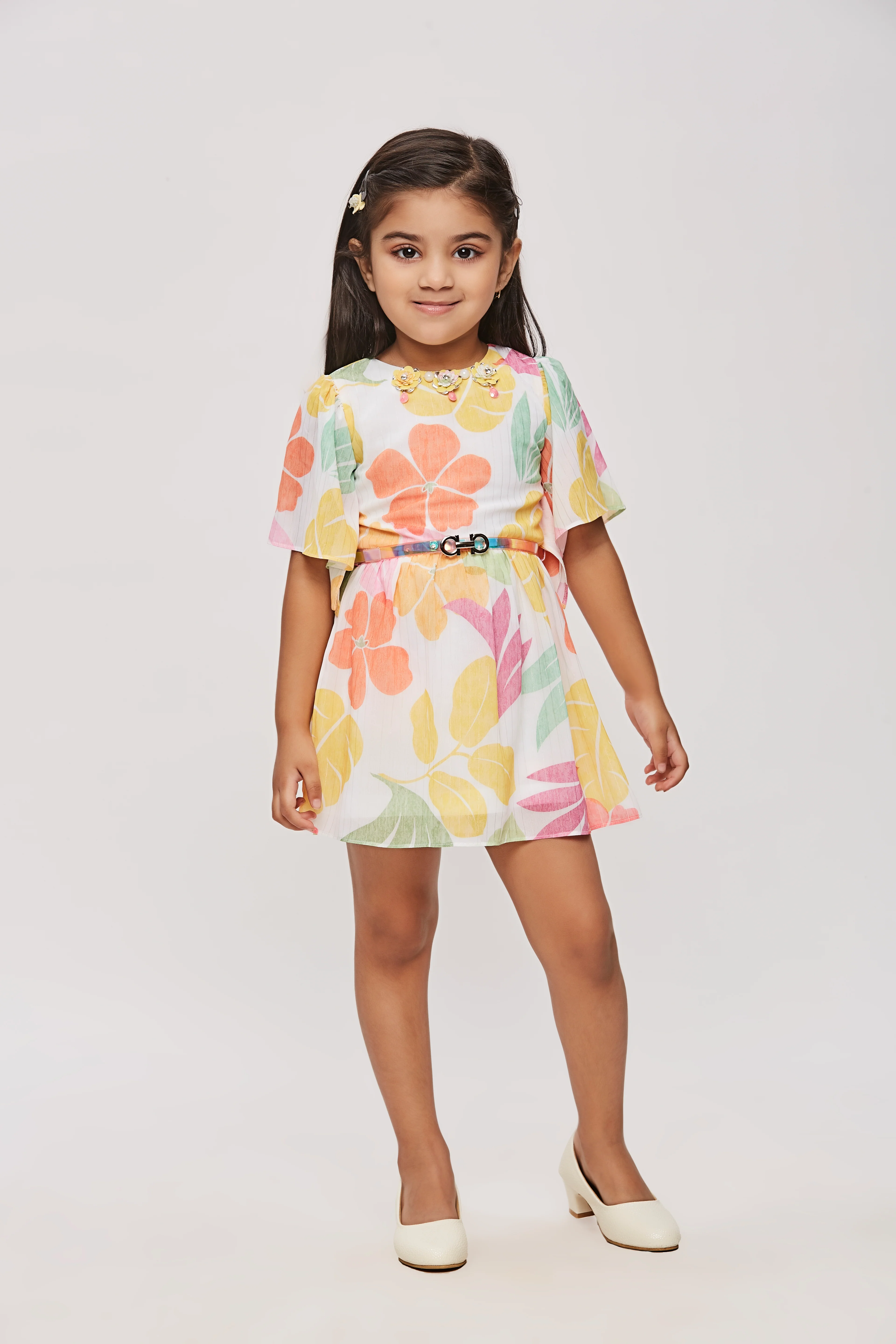 Girls Tropical Bloom Flutter Sleeve Belted Dress TSM30462 - Image 6