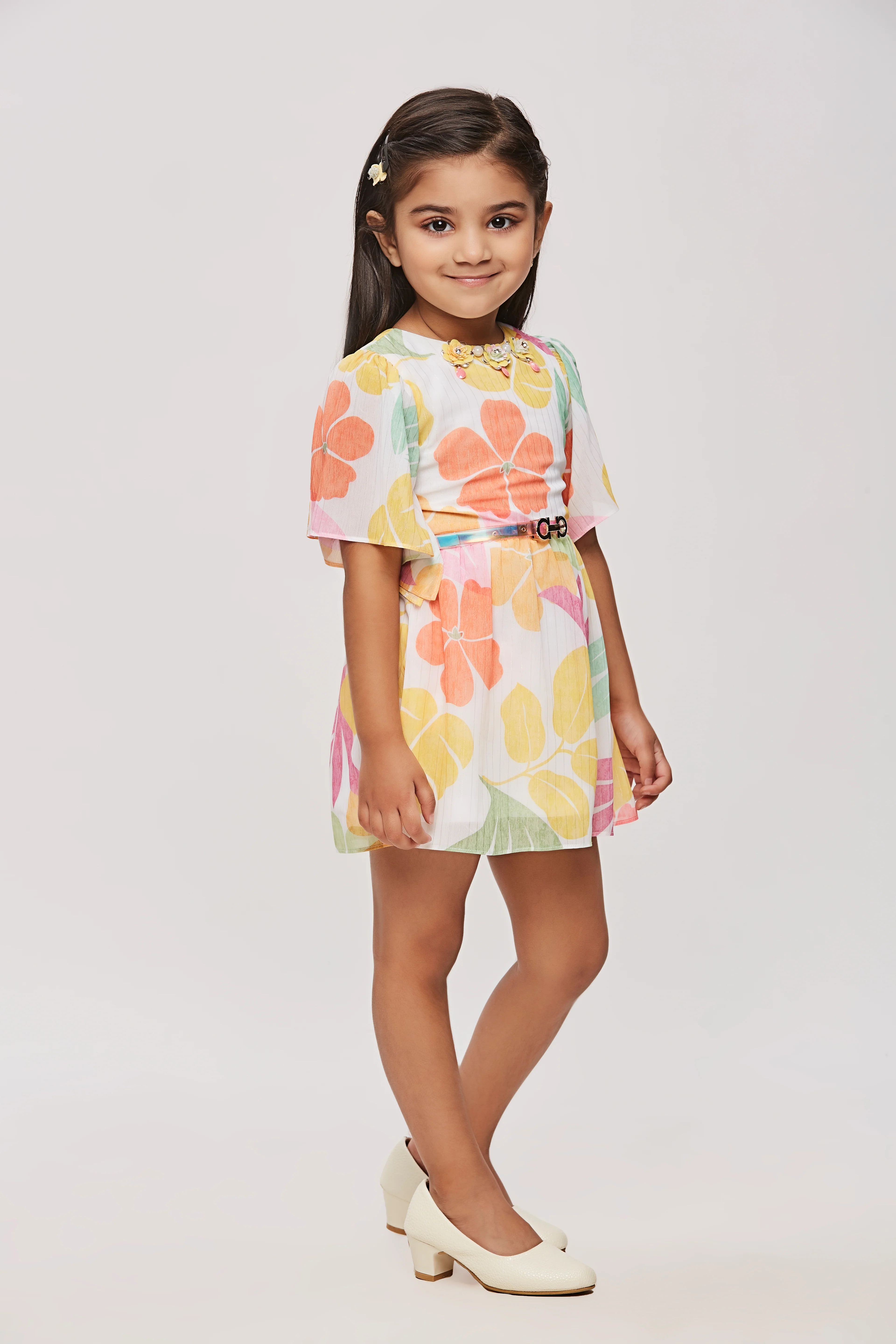Girls Tropical Bloom Flutter Sleeve Belted Dress TSM30462 - Image 8