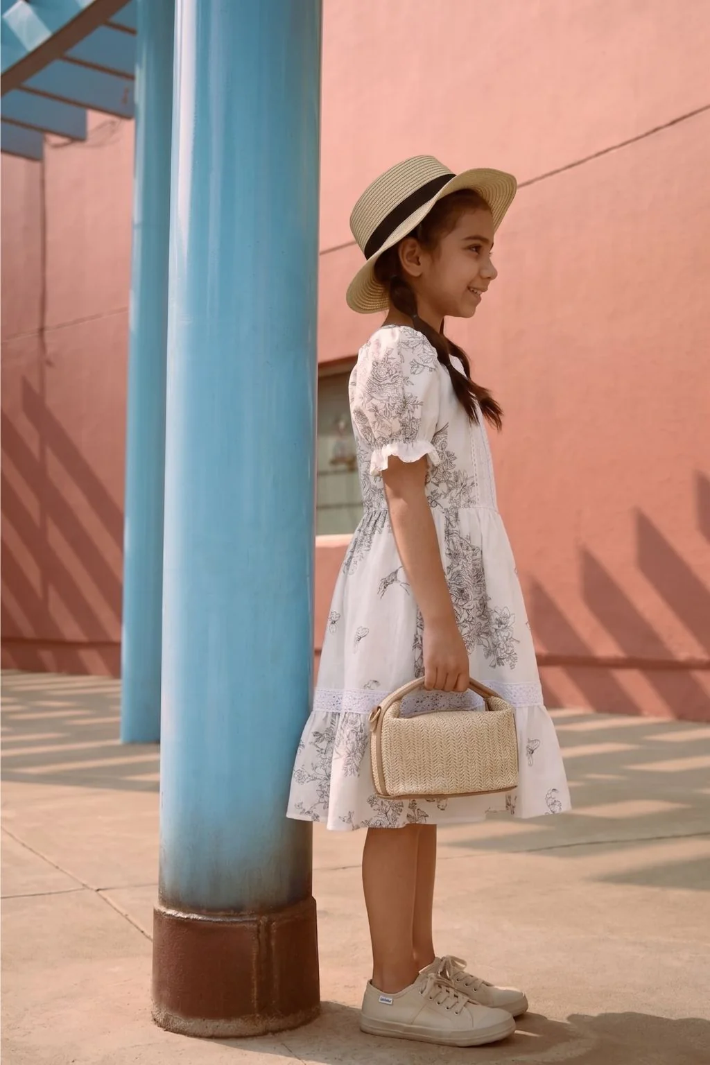 Girls White Floral Summer Dress M2409 - Image 3
