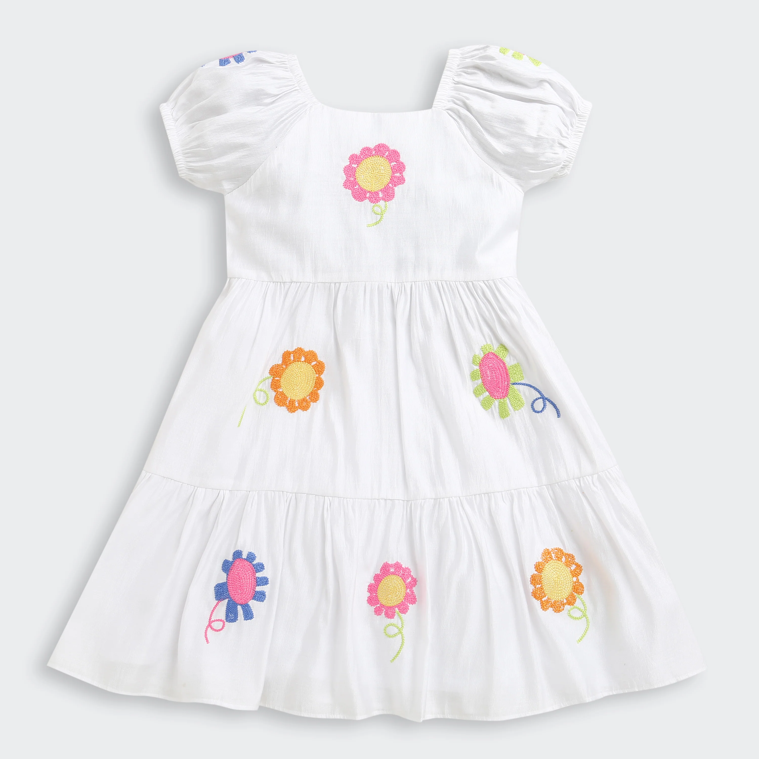 Girls White Flower Embroidered Dress M2446 - Image 5