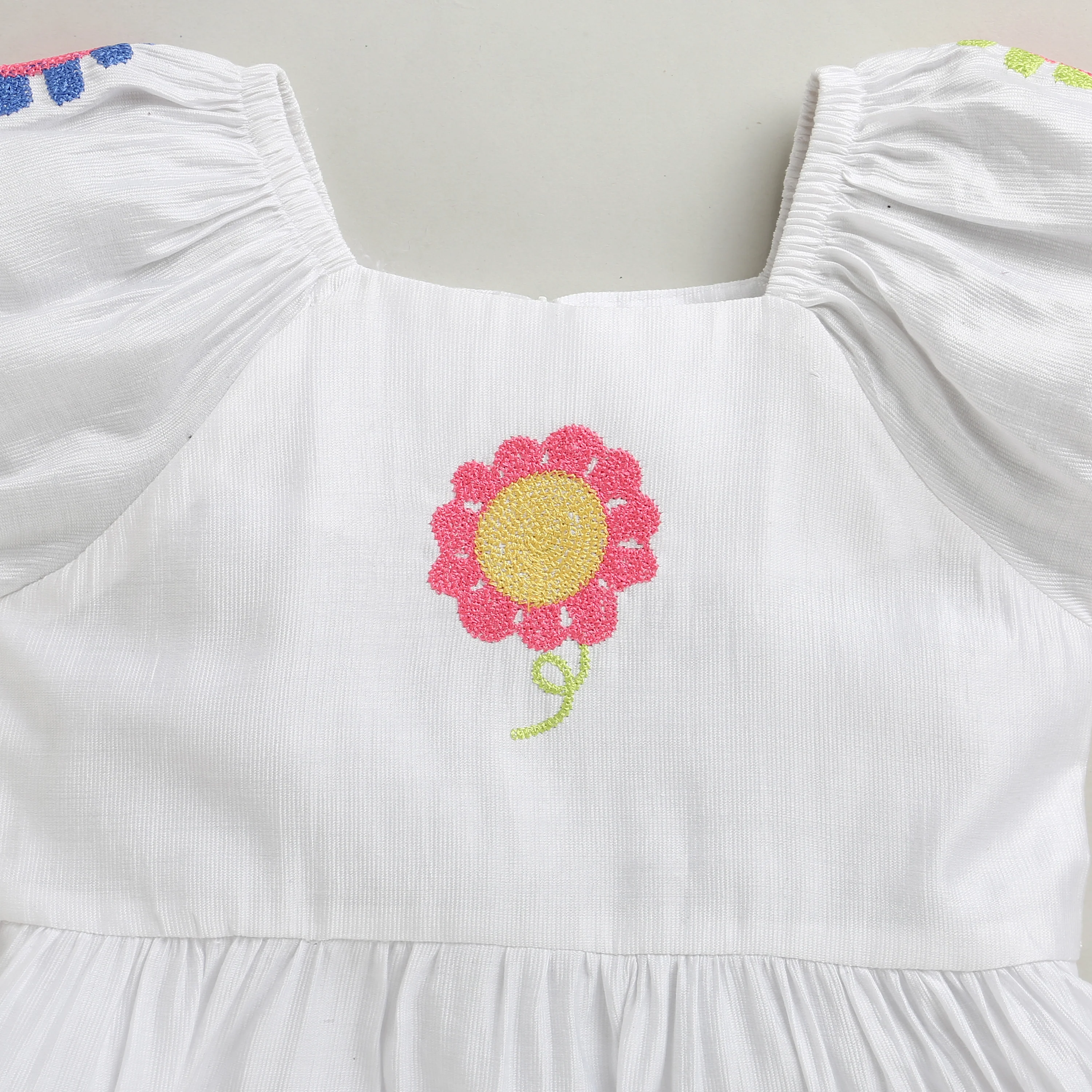 Girls White Flower Embroidered Dress M2446 - Image 7