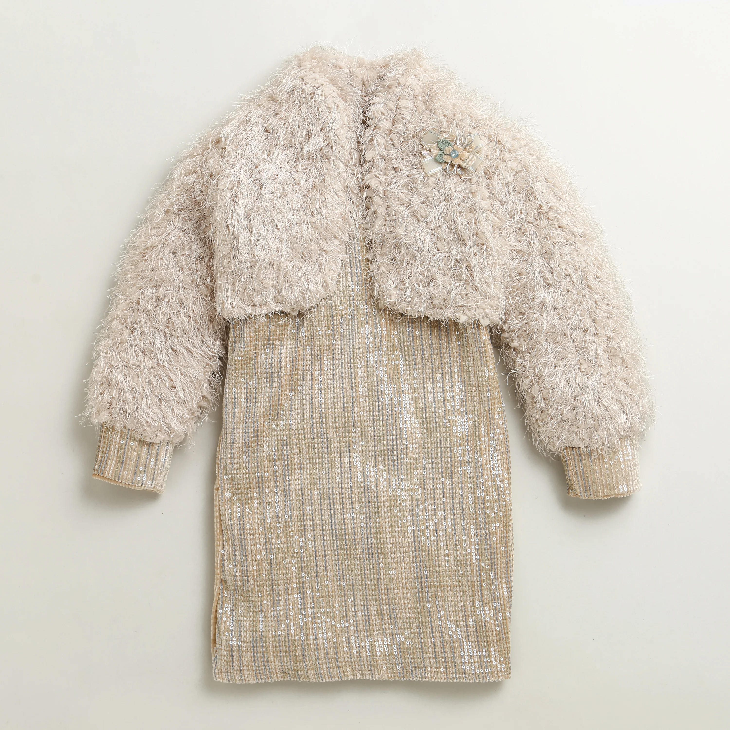 Gold Sequin Party Dress with Fur Shrug M2354 - Image 5