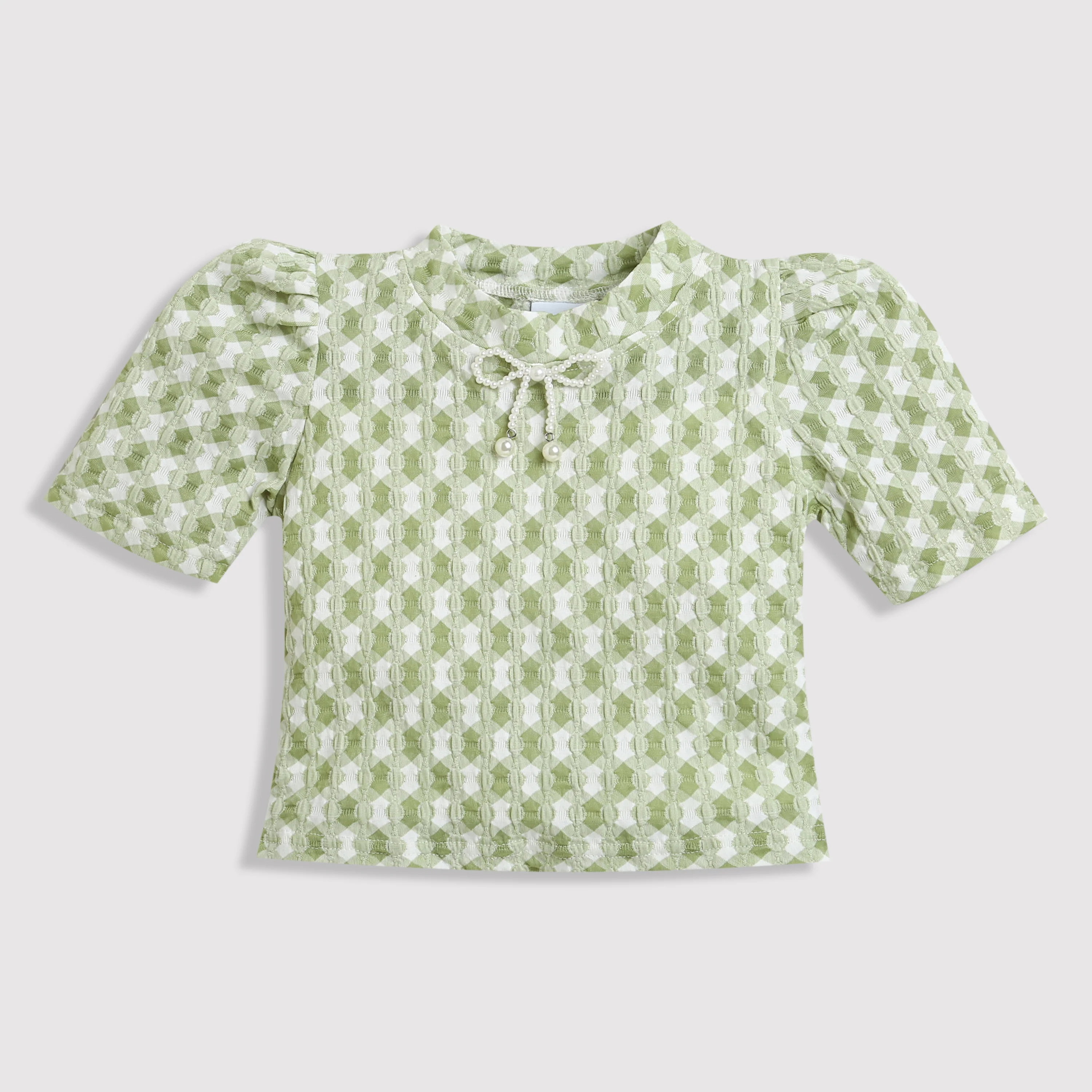 Green Check Puff Sleeve Top TG6041 - Image 5