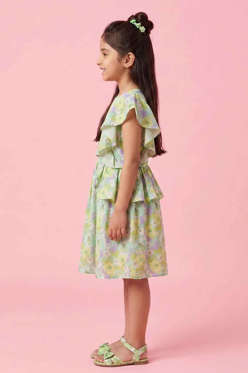 Green Floral Ruffle Layer Dress M2433 - Image 3