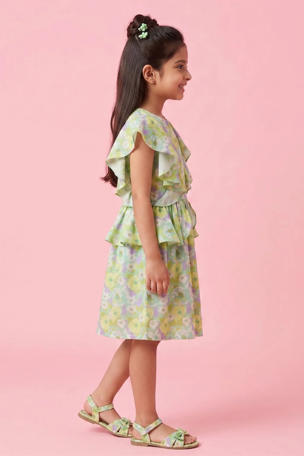 Green Floral Ruffle Layer Dress M2433 - Image 4