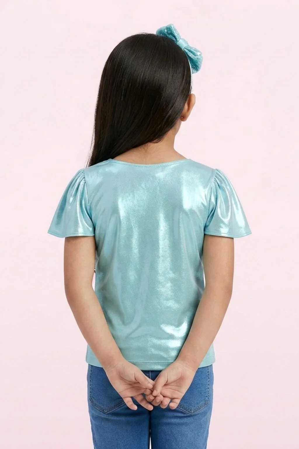 Green Shimmer Wrap Neck Party Top TG5059 - Image 2