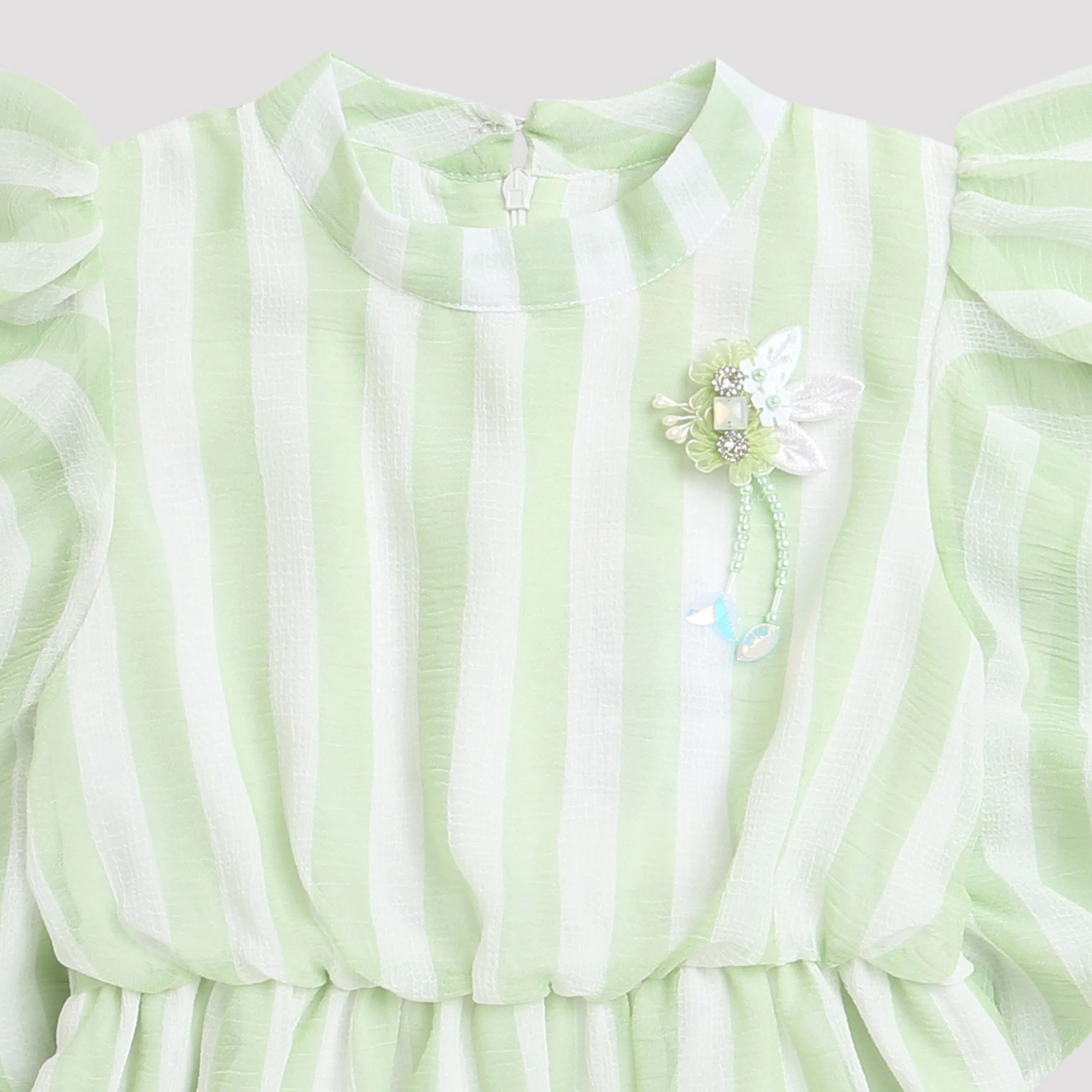 Green Striped Ruffle Sleeve Top TG5058 - Image 7