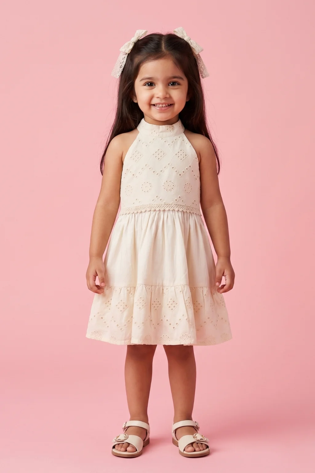 Halter Neck Cream Summer Dress TSM30639