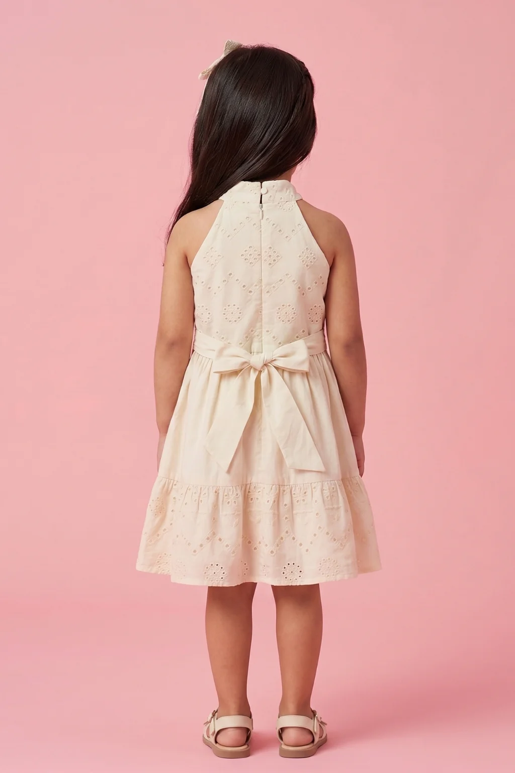 Halter Neck Cream Summer Dress TSM30639 - Image 2