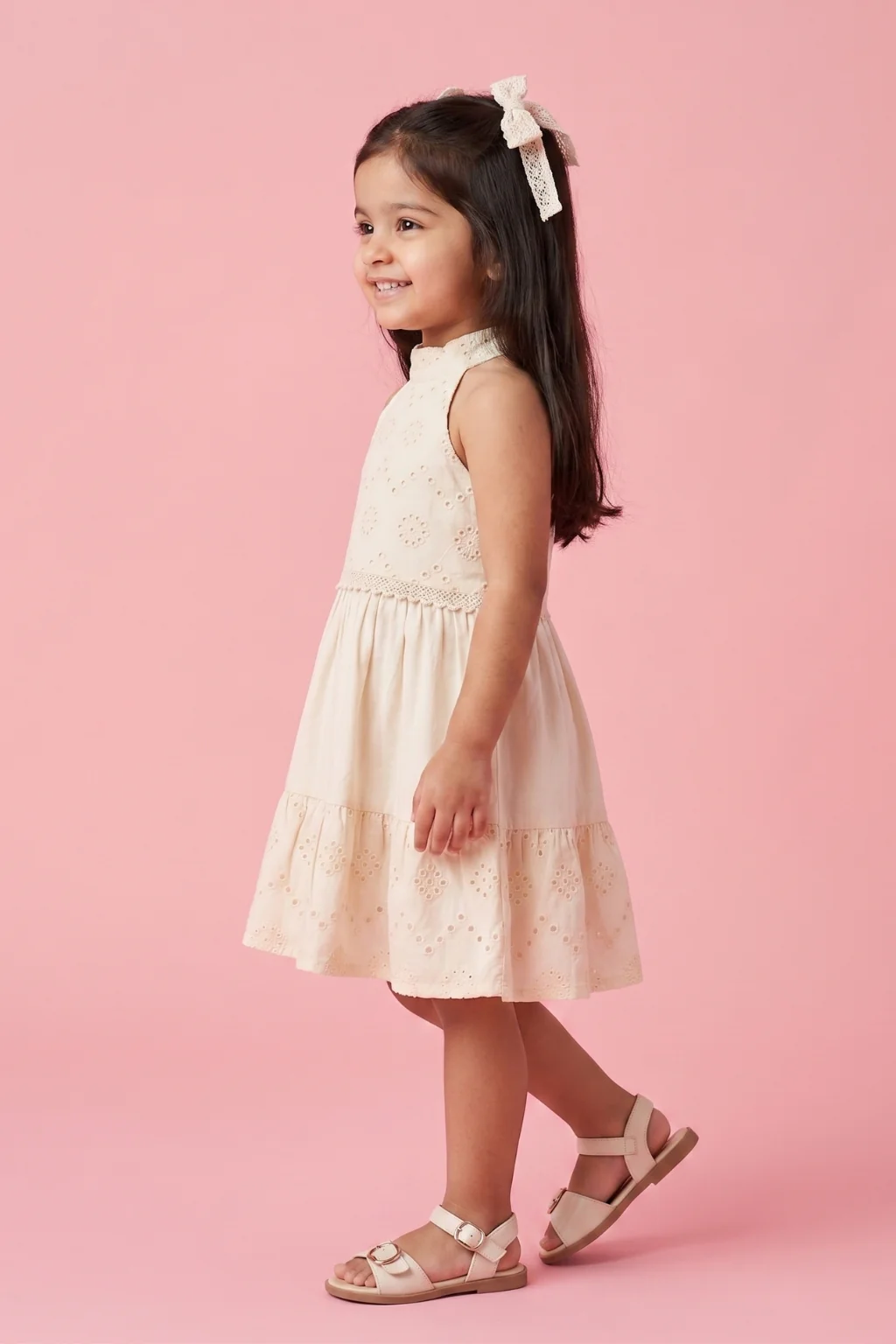 Halter Neck Cream Summer Dress TSM30639 - Image 3