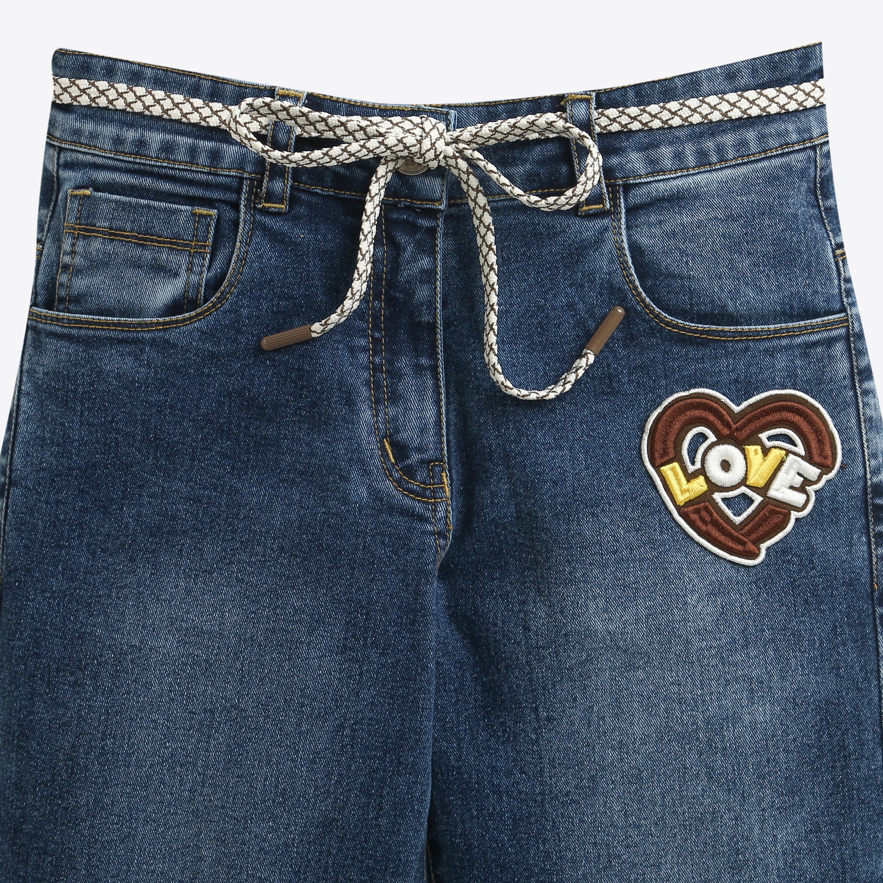 Heart Patch Dark Blue Denim Jeans 1676 - Image 8