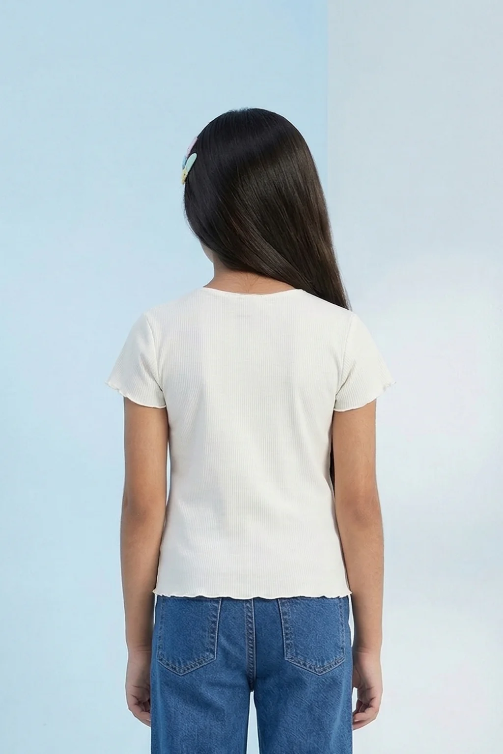 Ivory Ribbed Flutter Sleeve Tee TG6133 - Image 2