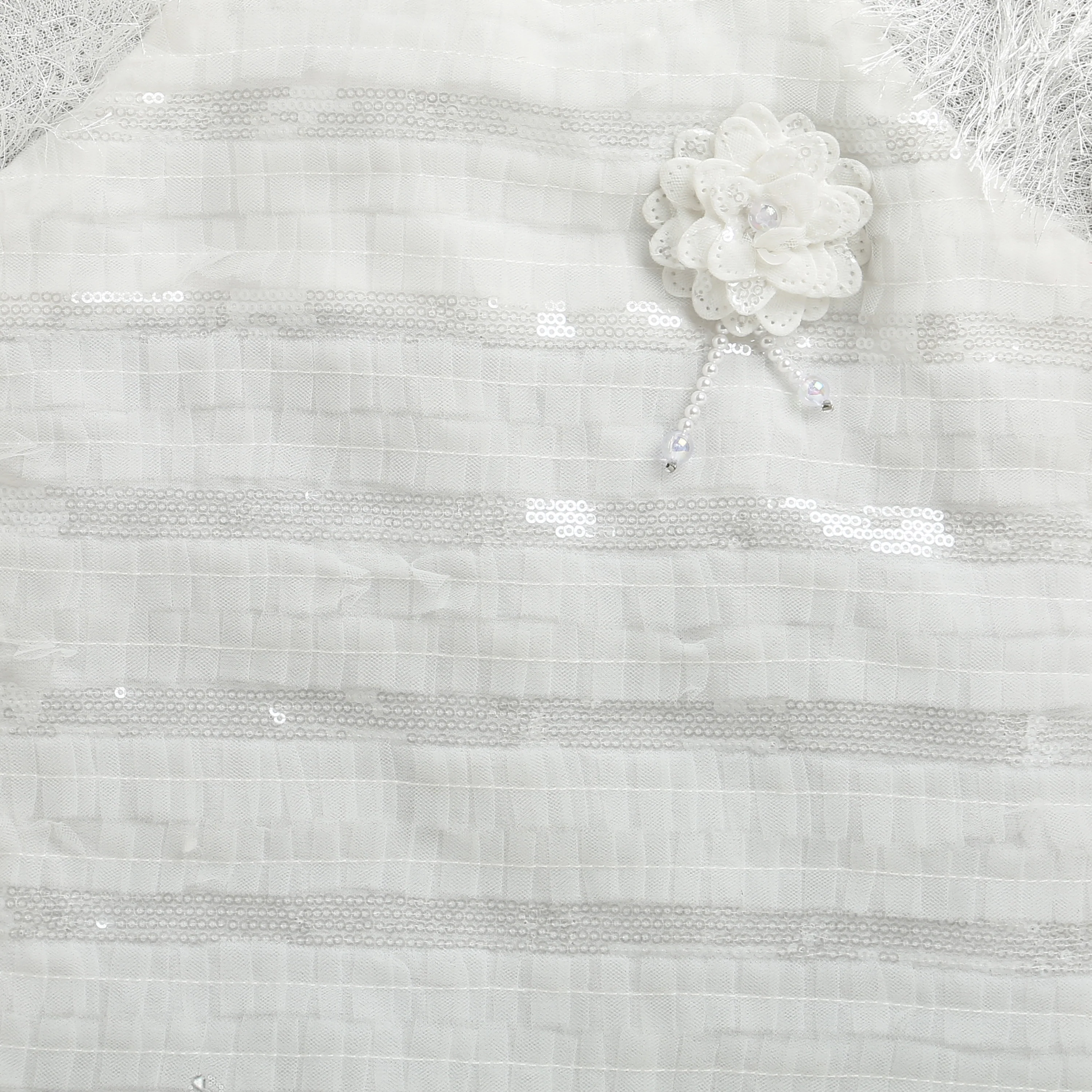 Ivory Sequin Textured Dress with Feather Sleeves M2242 - Image 8