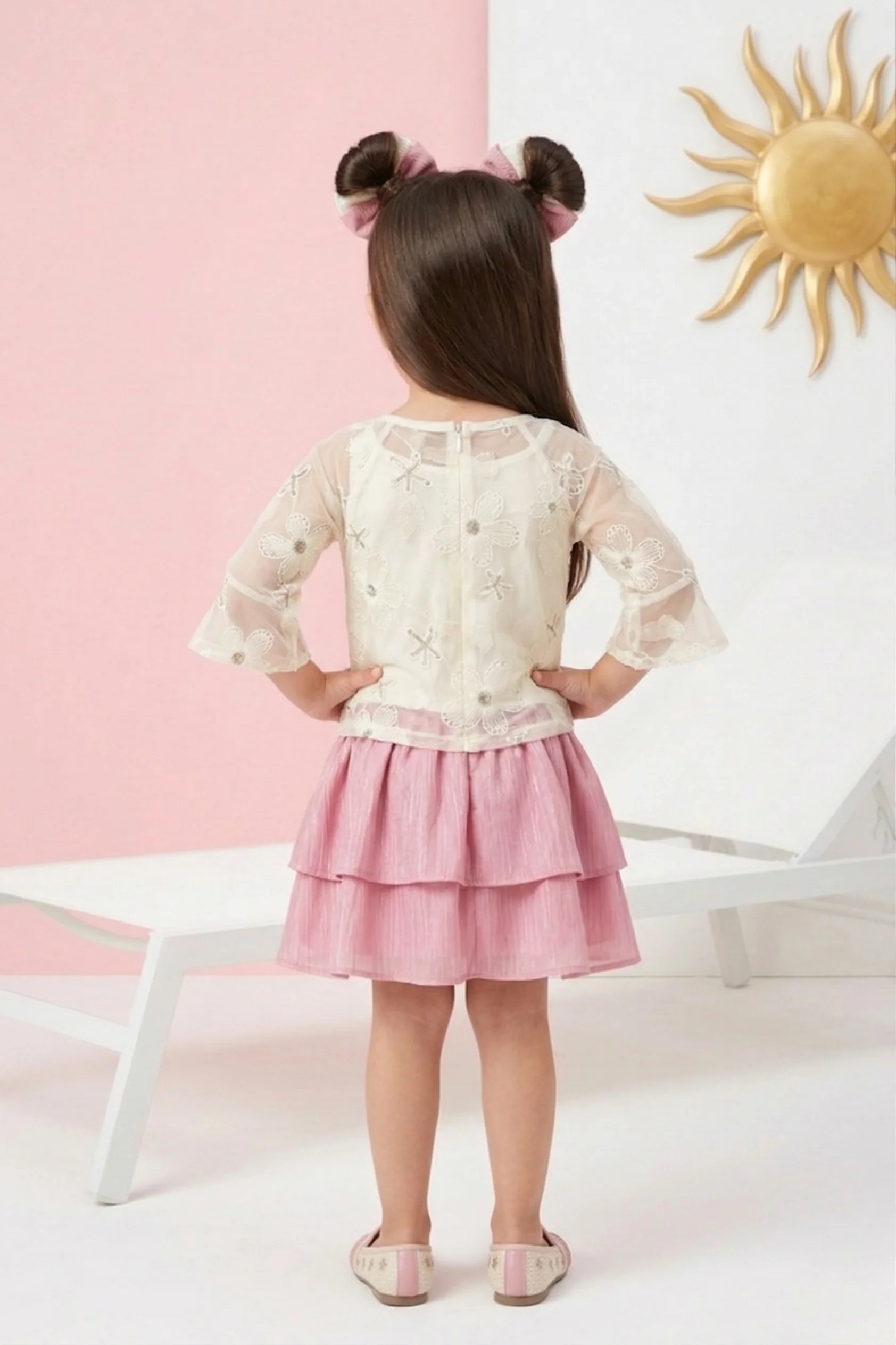 Lace Top & Pink Shimmer Skirt Set TSSET40531 - Image 2