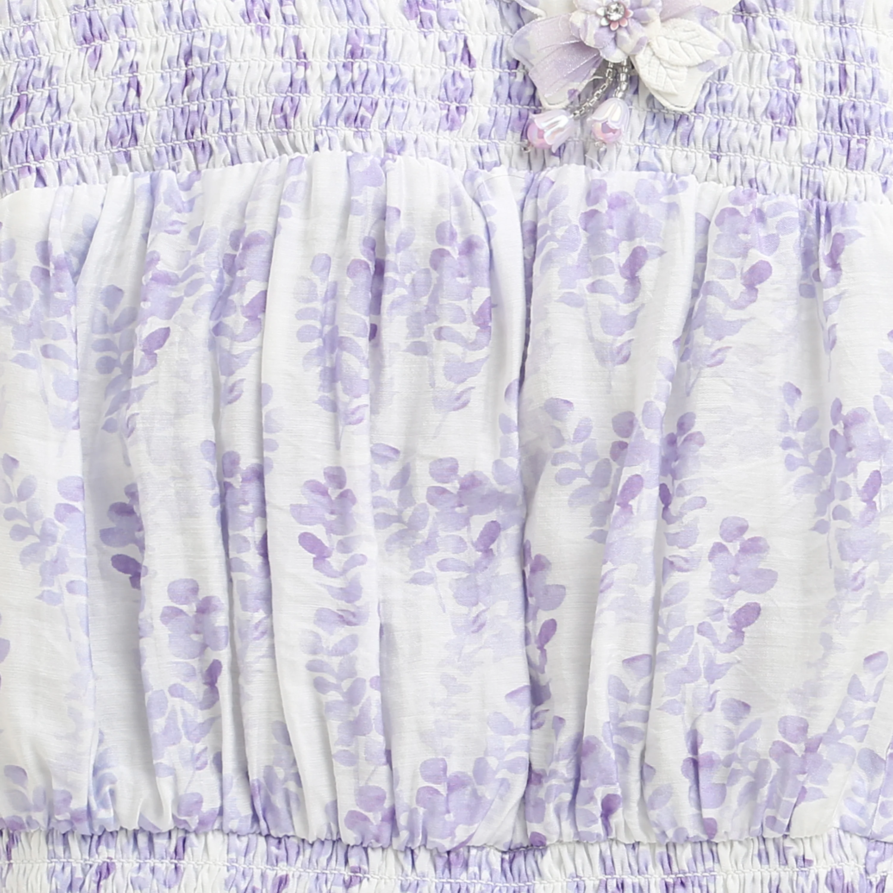 Lavender Floral Smocked Tie-Up Top with Shoulder Bows TG6376 - Image 7