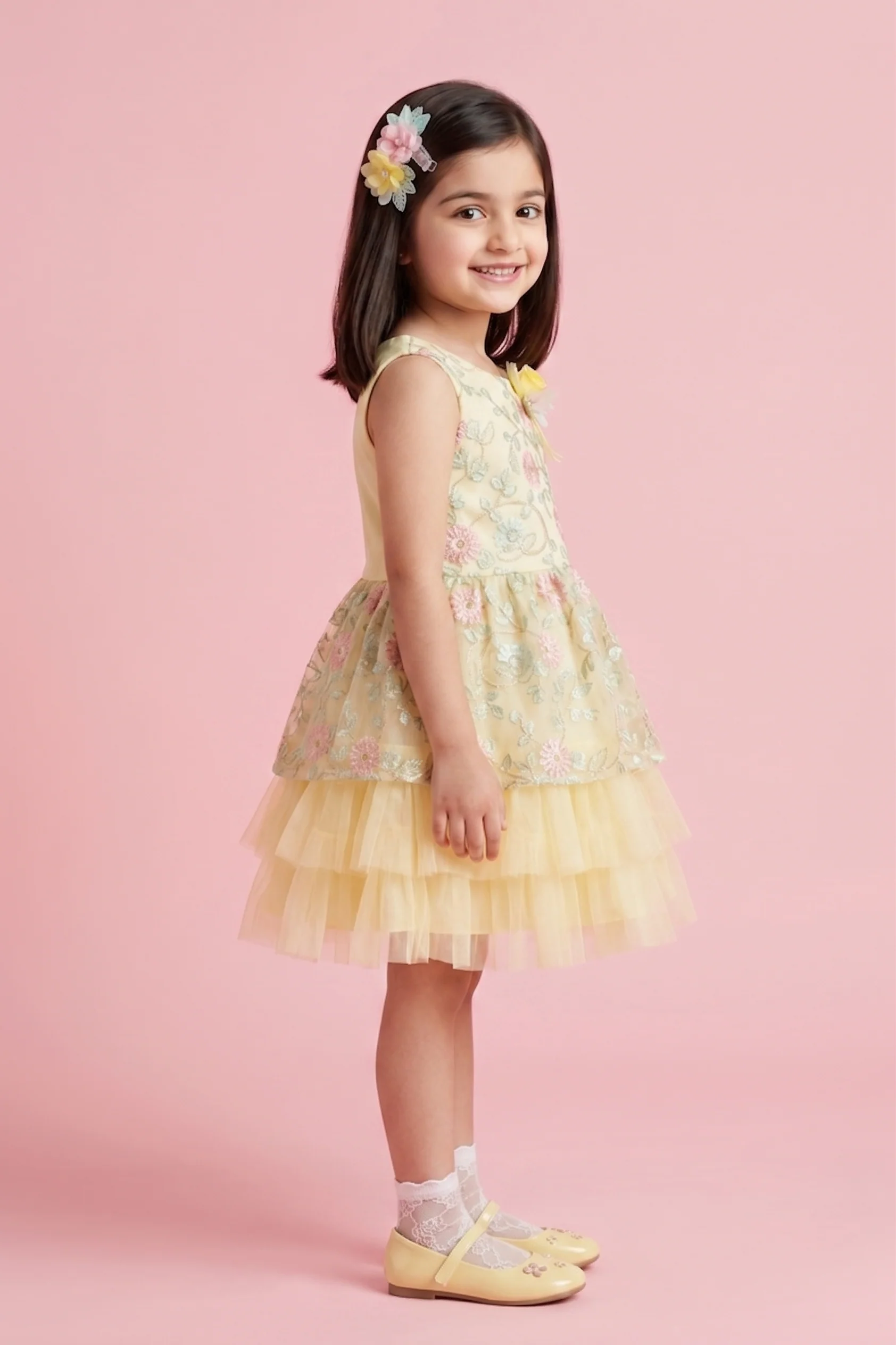 Lemon Yellow Layered Party Dress F610 - Image 4