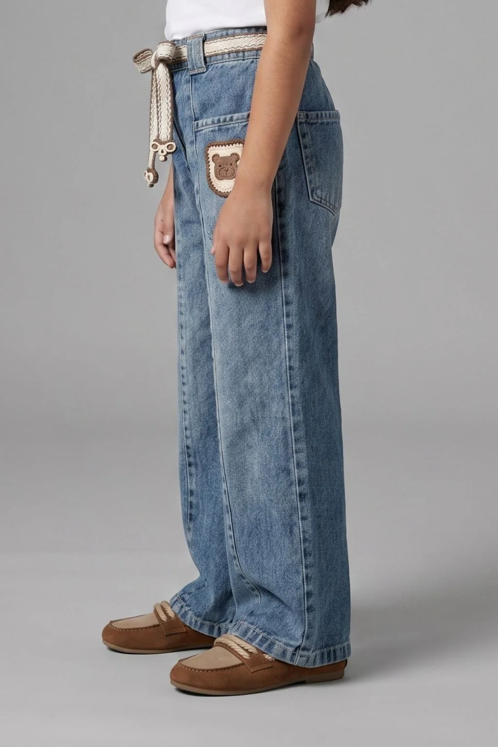 Light Blue Bear Patch Kids Jeans P1687 - Image 4