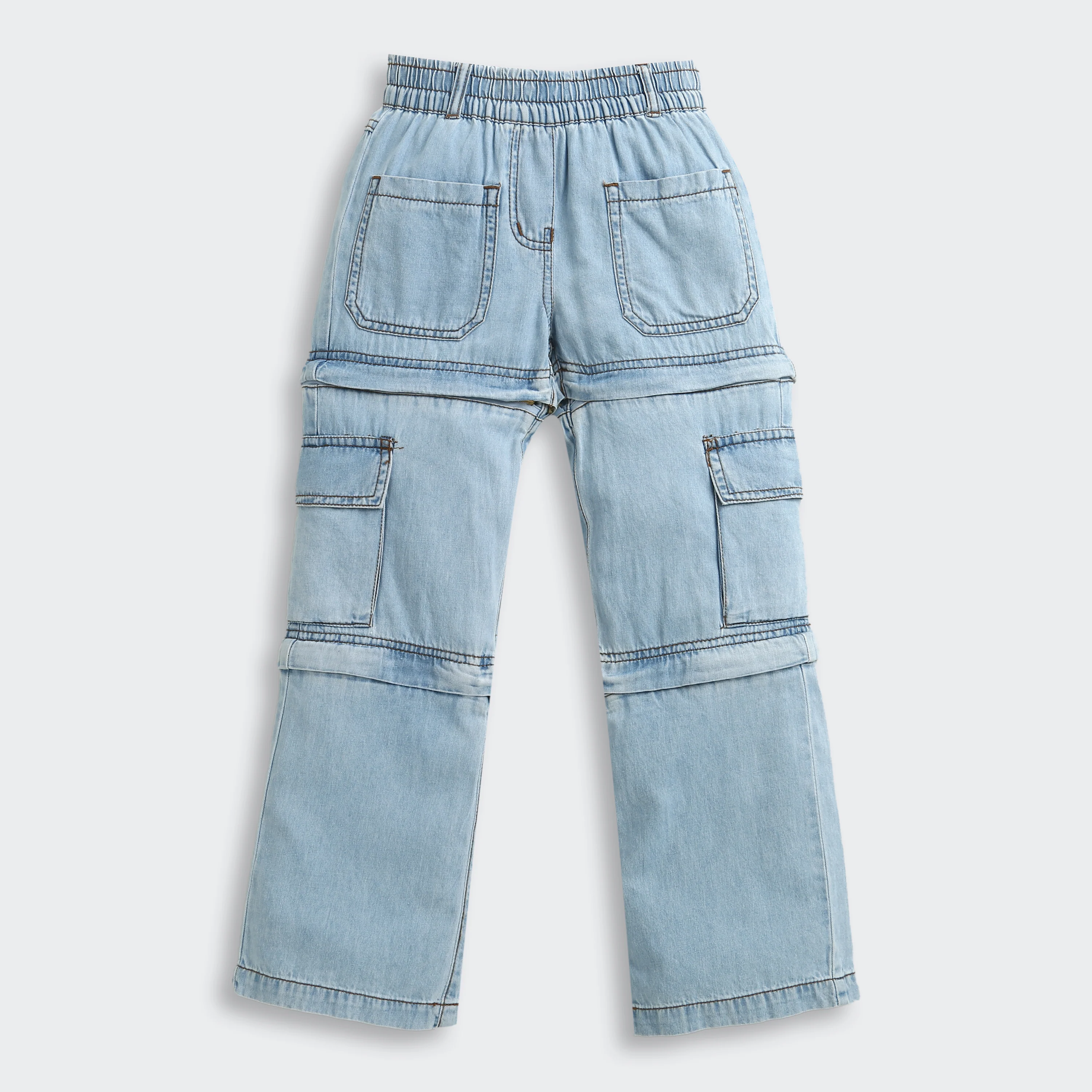 Light Blue Cargo Style Wide Leg Denim Jeans P1556 - Image 5