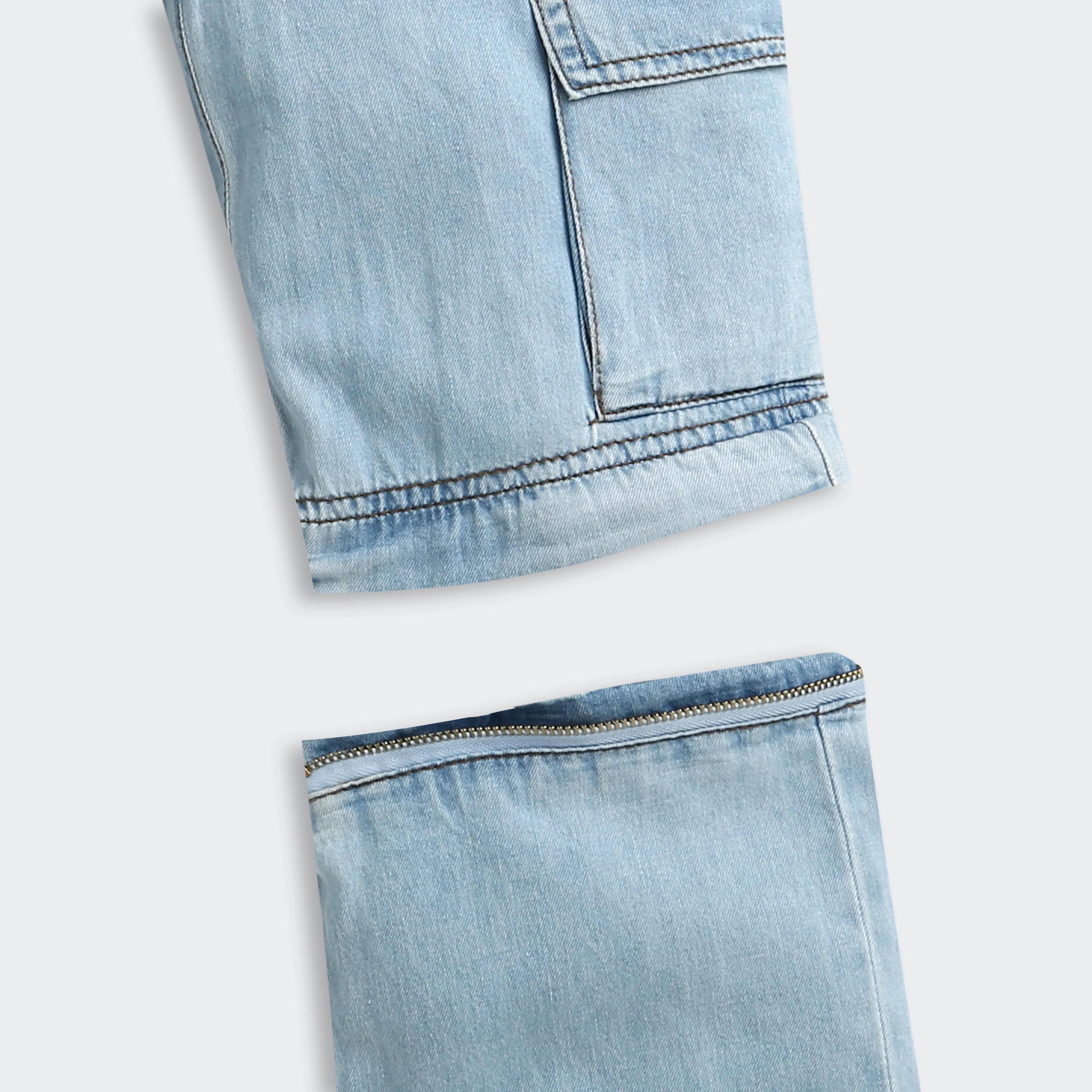 Light Blue Cargo Style Wide Leg Denim Jeans P1556 - Image 9