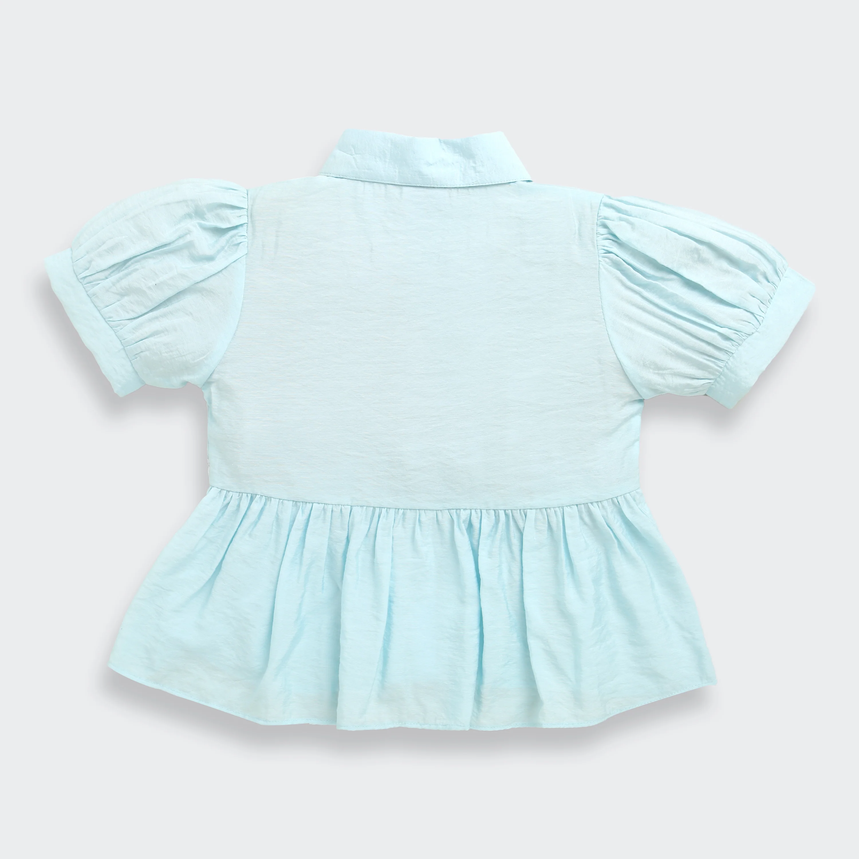 Light Blue Cotton Peplum Shirt with Lace Detail TG6379 - Image 6