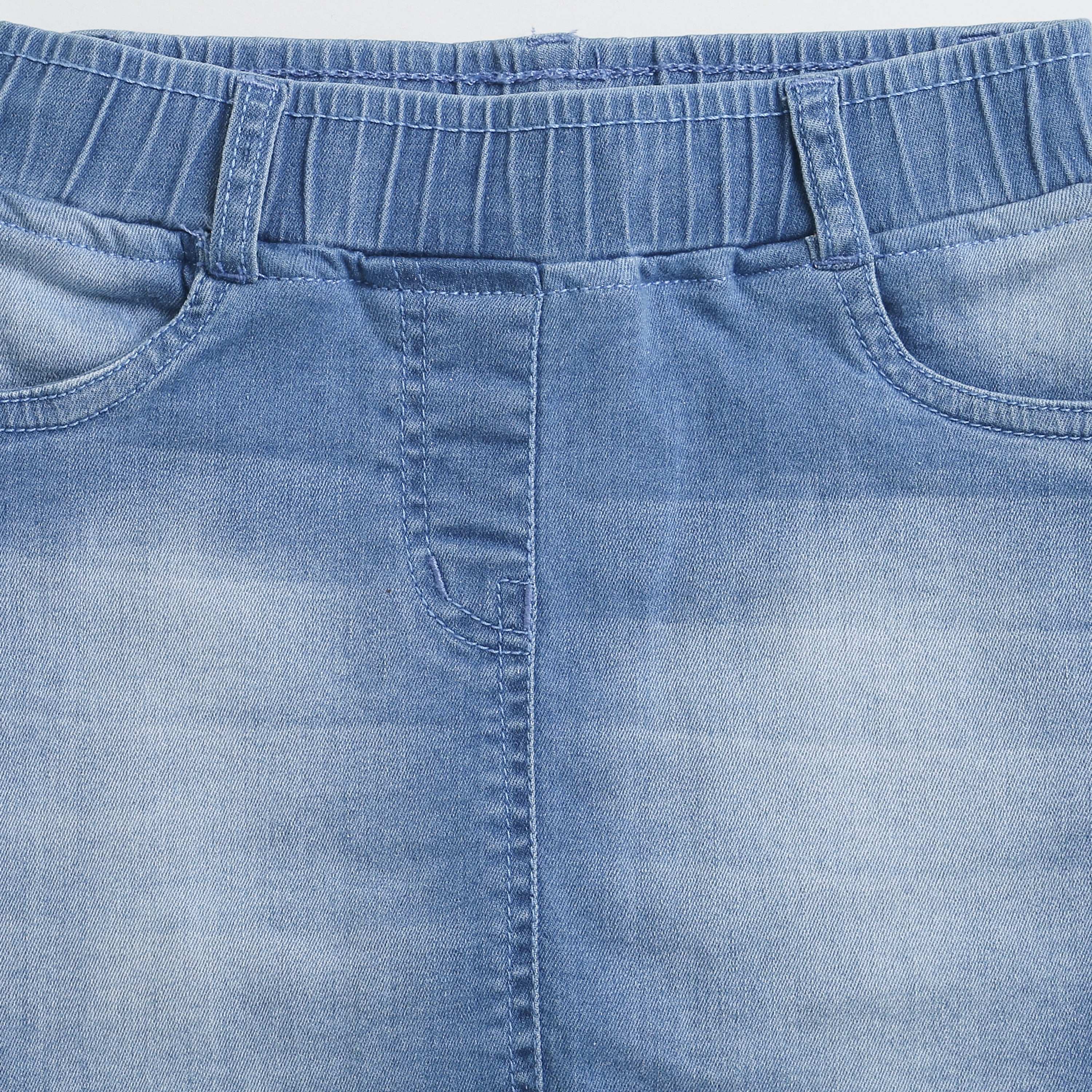 Light Blue Denim Skirt with Frayed Hem S873 - Image 7