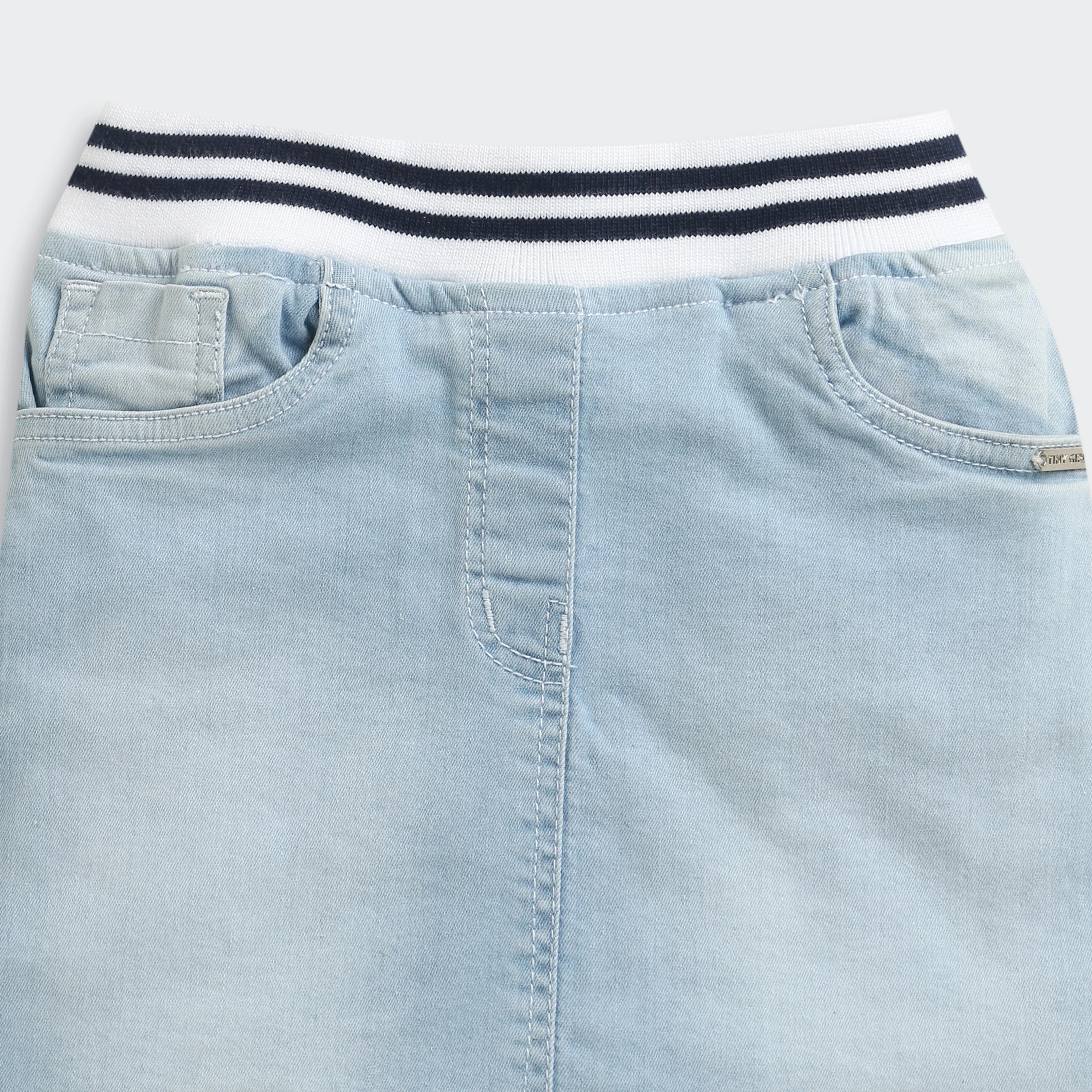 Light Blue Denim Skirt with Striped Waistband S871 - Image 7