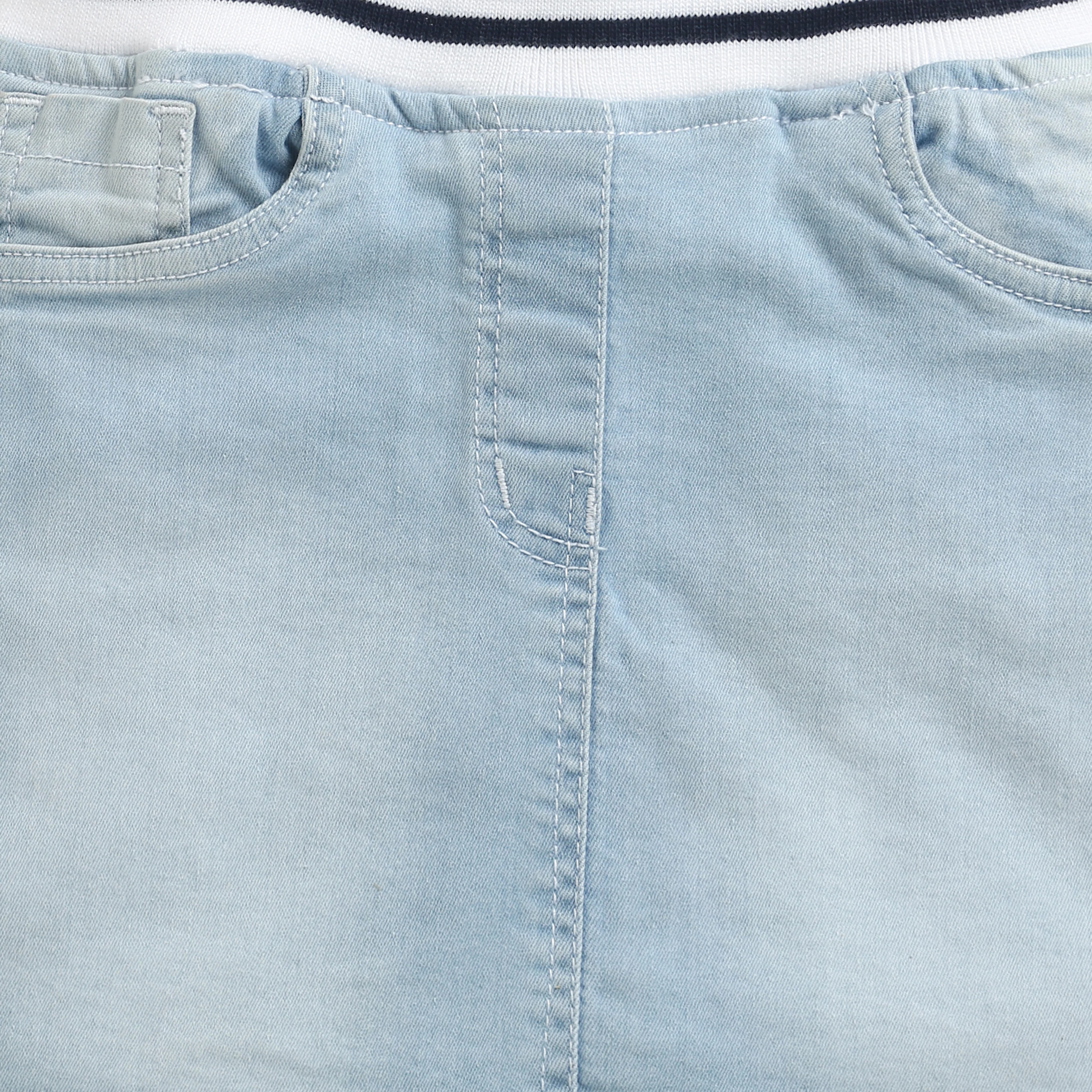 Light Blue Denim Skirt with Striped Waistband S871 - Image 8
