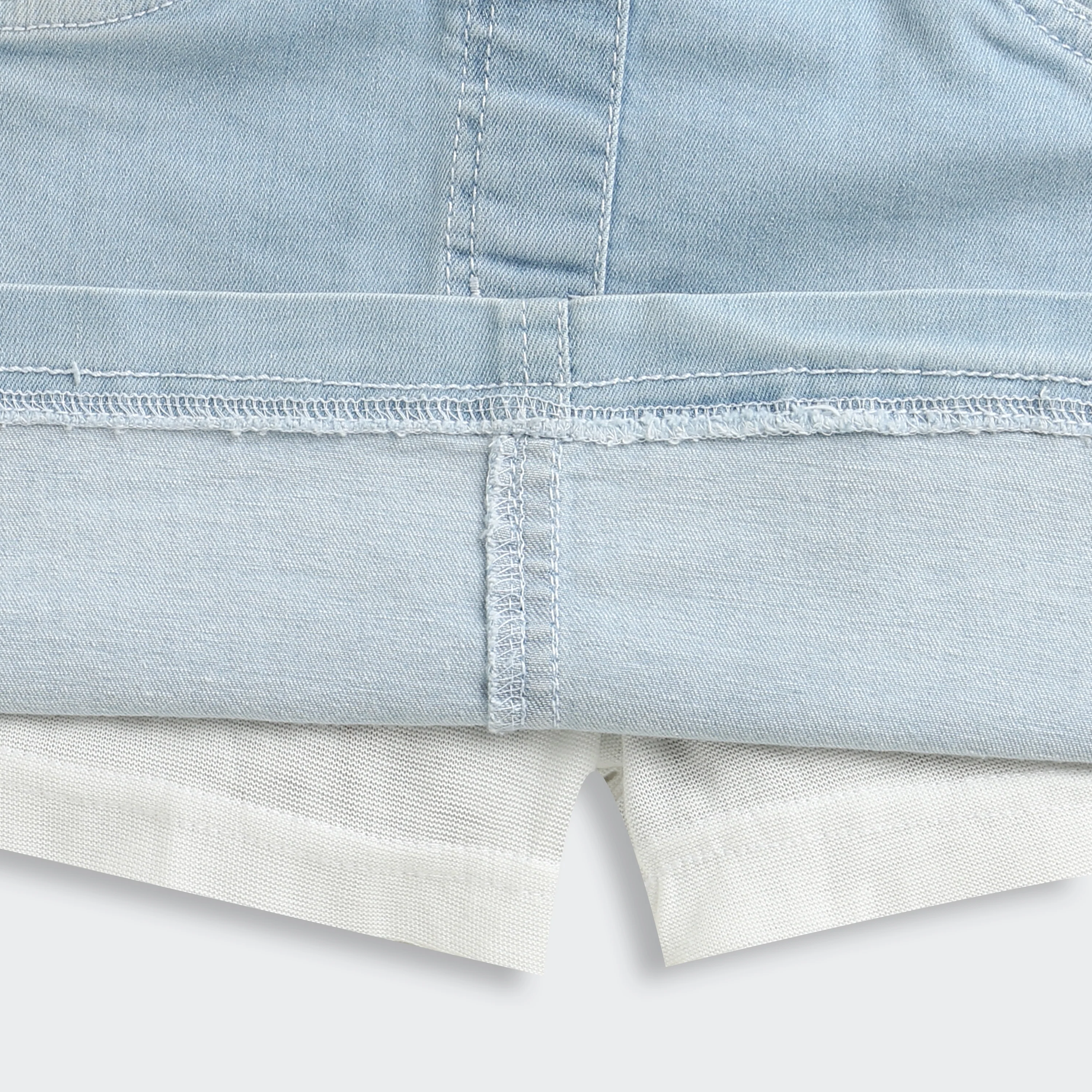 Light Blue Denim Skirt with Striped Waistband S871 - Image 9