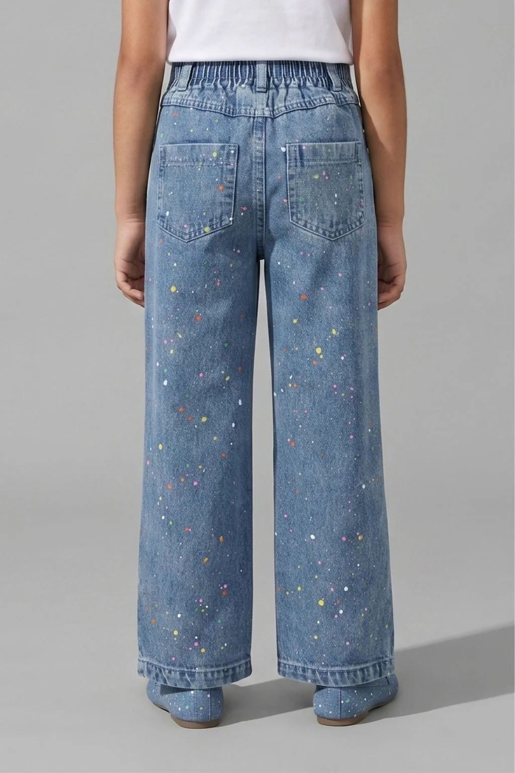 Light Blue Paint Splash Straight Leg Denim Jeans P1545 - Image 2