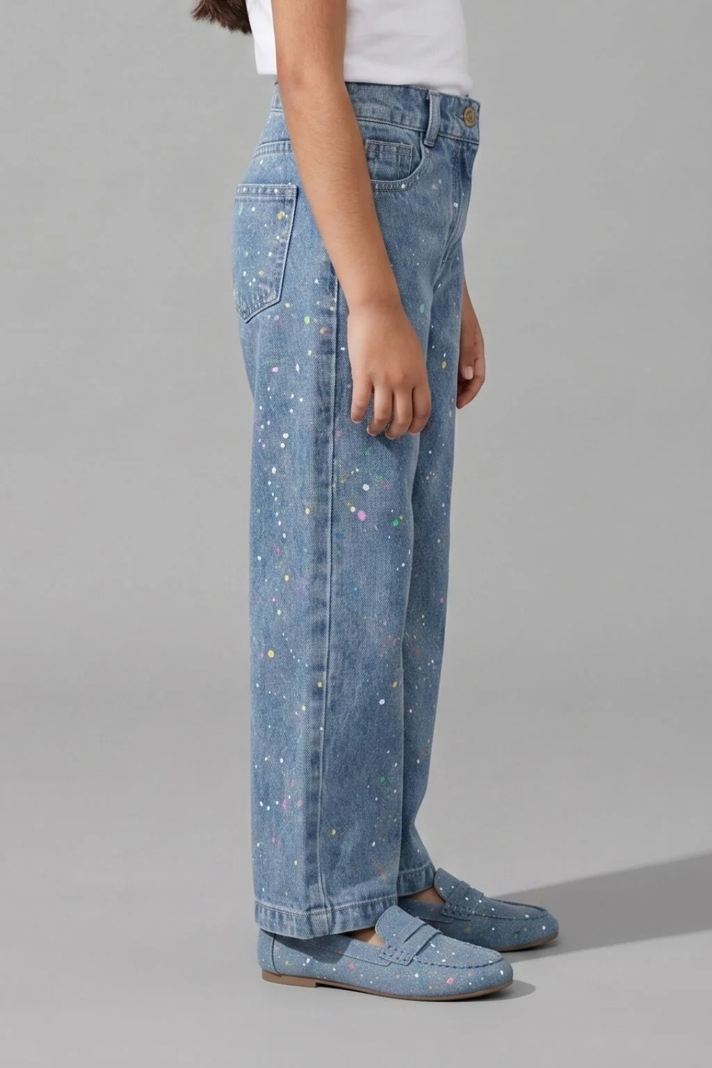 Light Blue Paint Splash Straight Leg Denim Jeans P1545 - Image 3