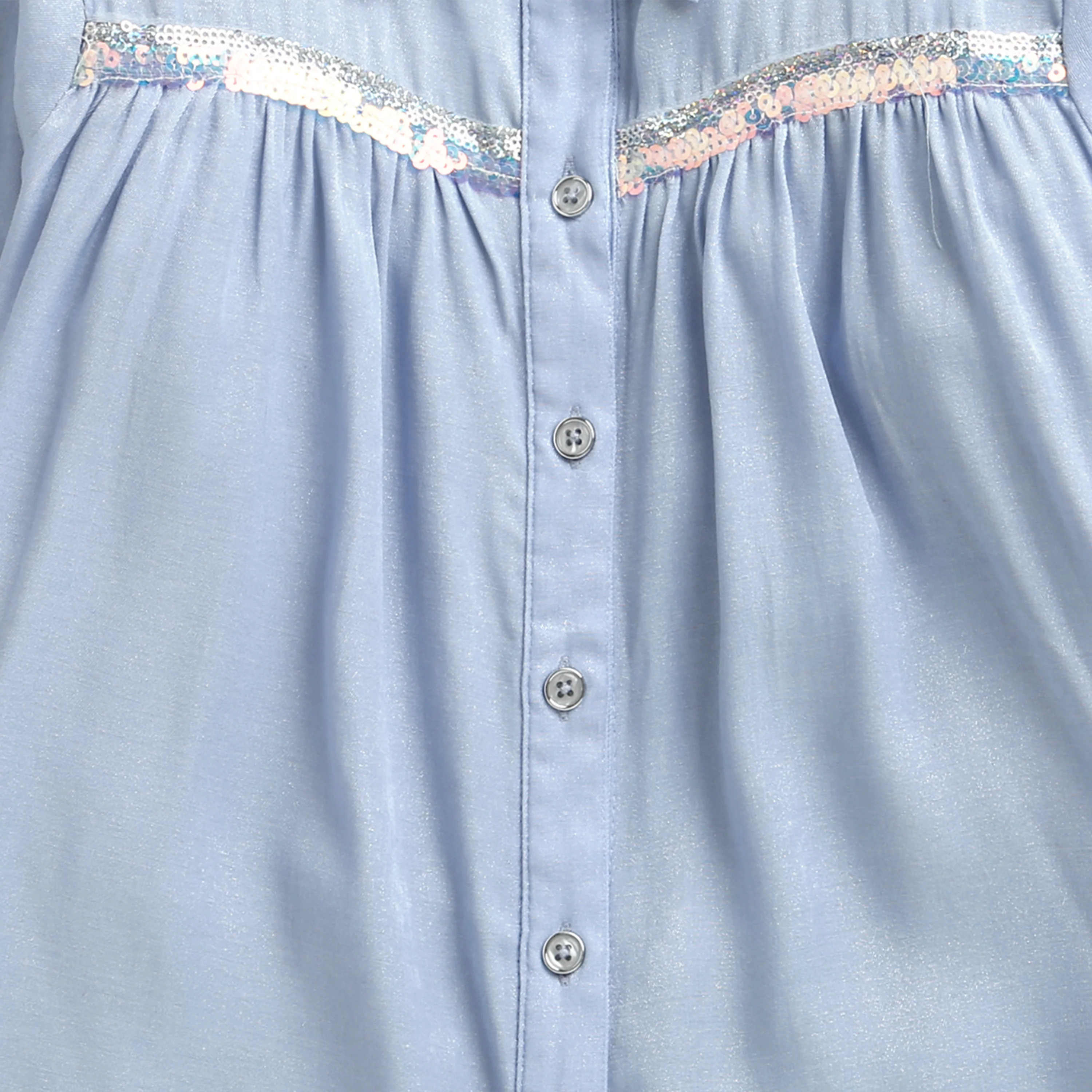 Light Blue Sequin Yoke Shirt Top TG6052 - Image 8