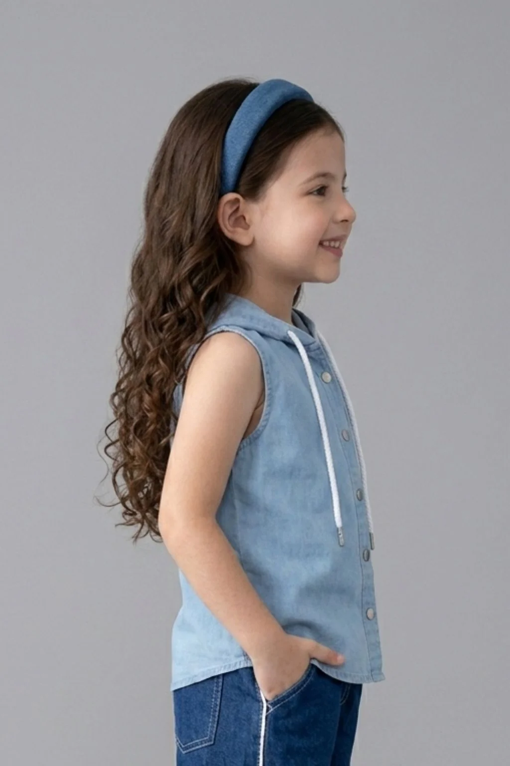 Light Blue Sleeveless Denim Hooded Top TG5018 - Image 3