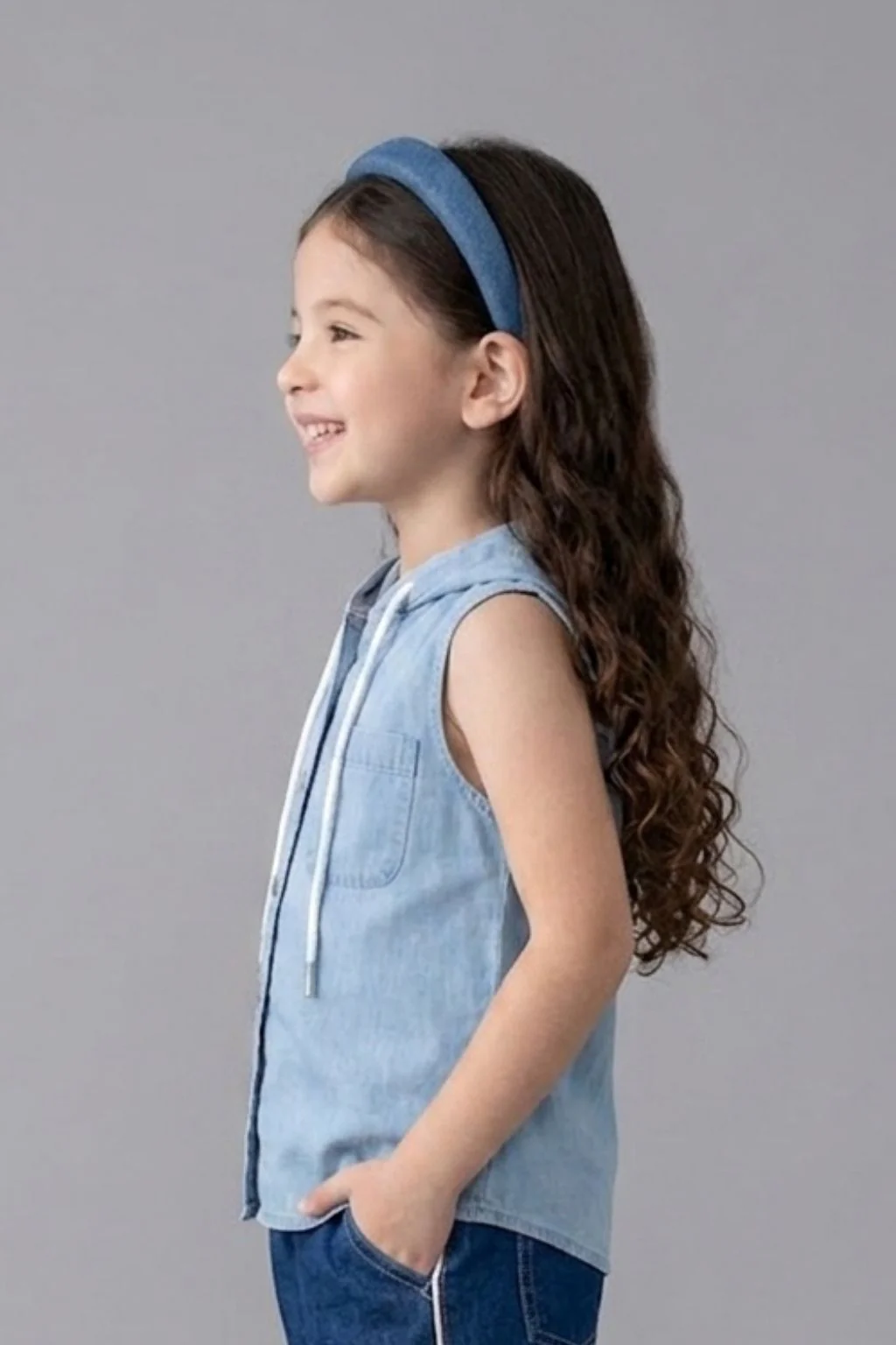 Light Blue Sleeveless Denim Hooded Top TG5018 - Image 4