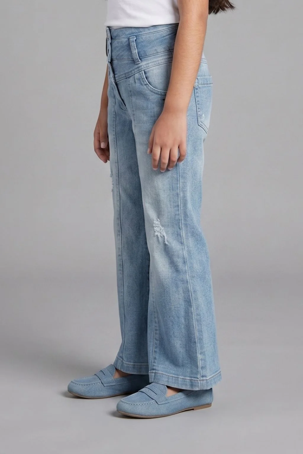 Light Blue Wide Leg Denim Jeans P1498 - Image 4
