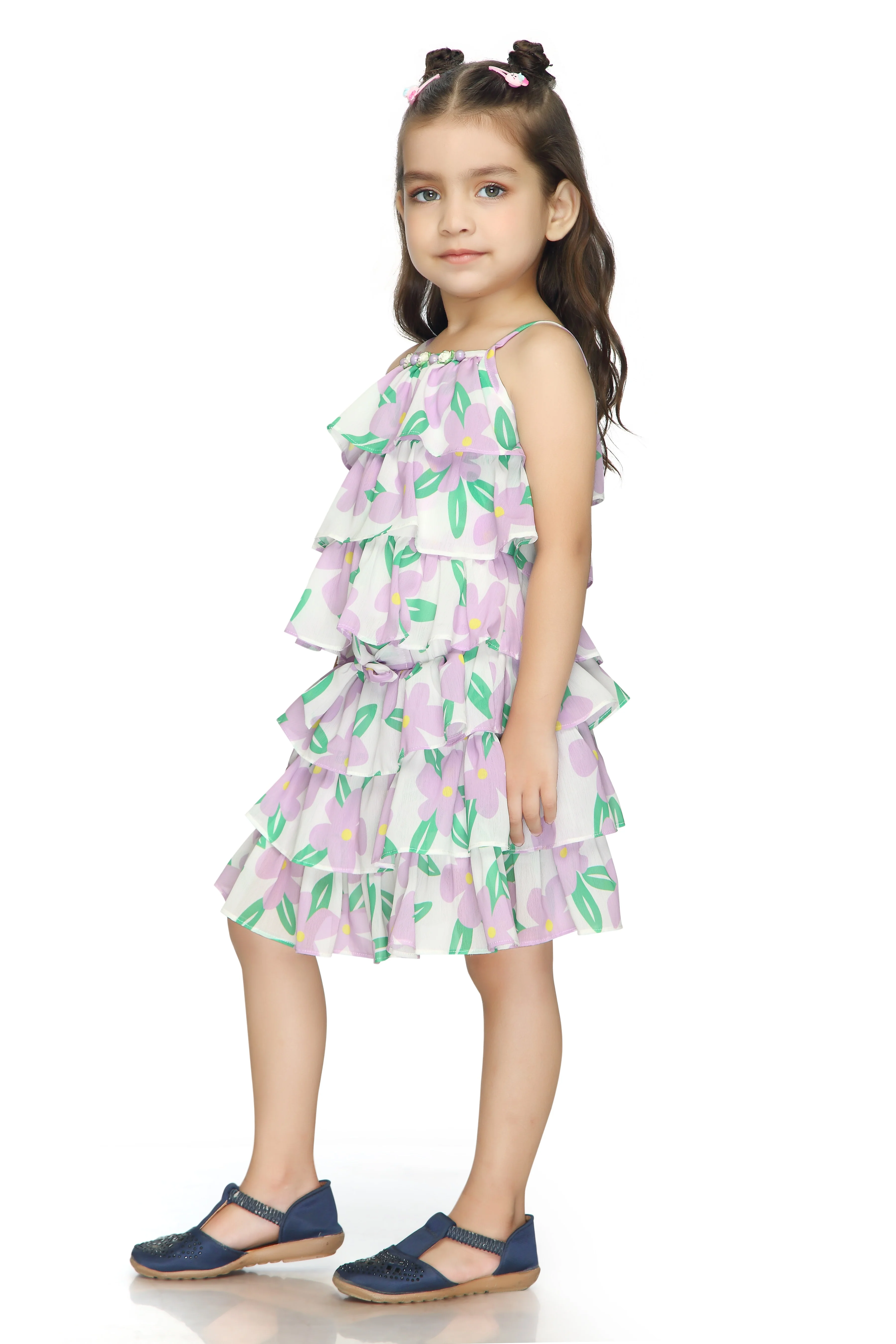 Lilac Floral Tiered Ruffle Top & Skirt Set TSSET40388 - Image 6